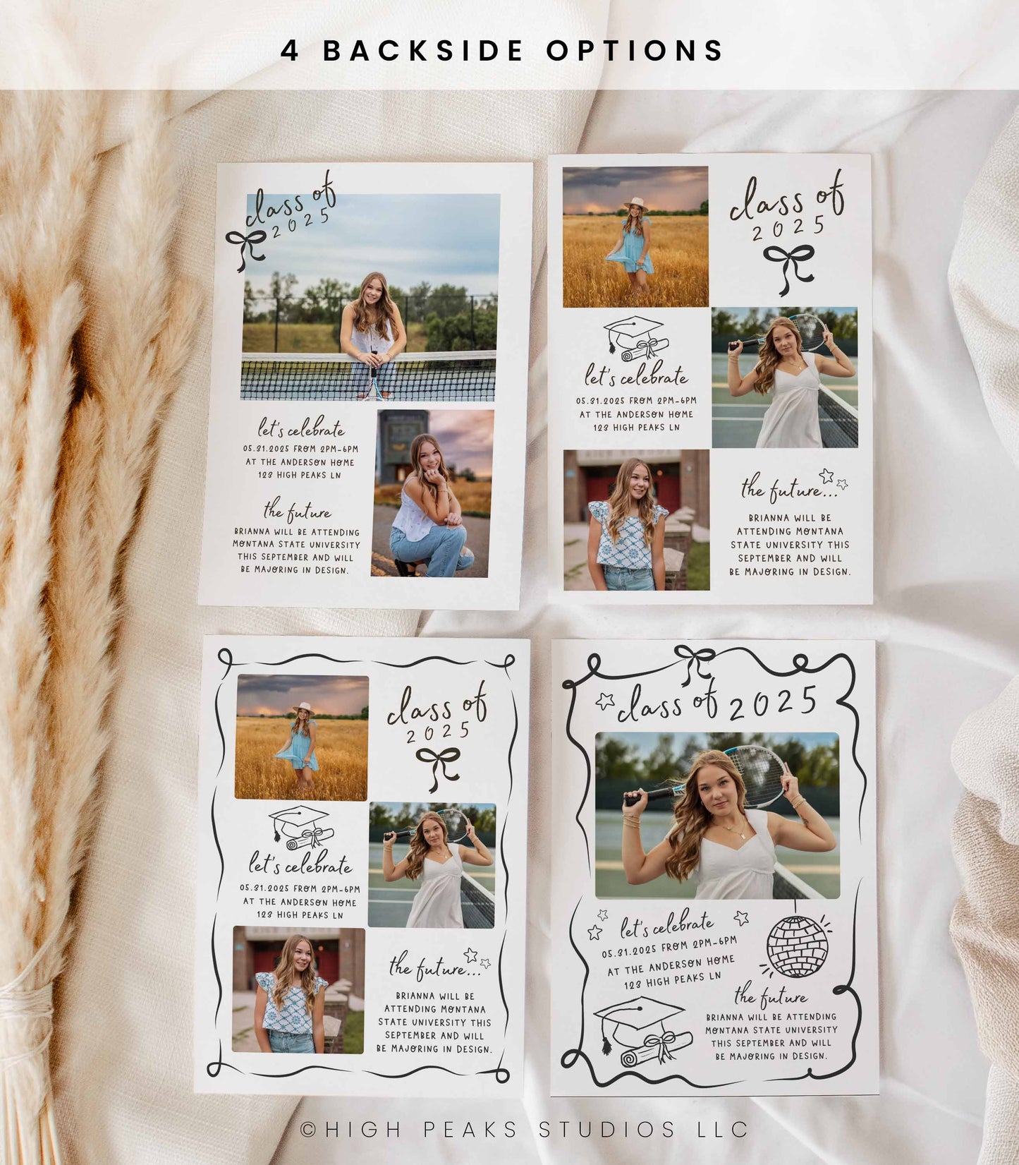 Whimsical Wavy Bow Photo Graduation Party Invitation - High Peaks Studios