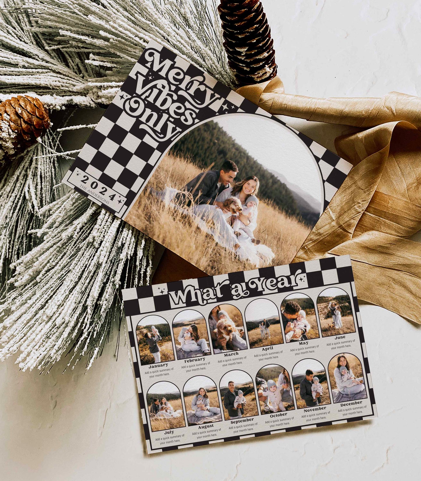 Retro Checkered Merry Vibes Only Photo Christmas Card Template - High Peaks Studios