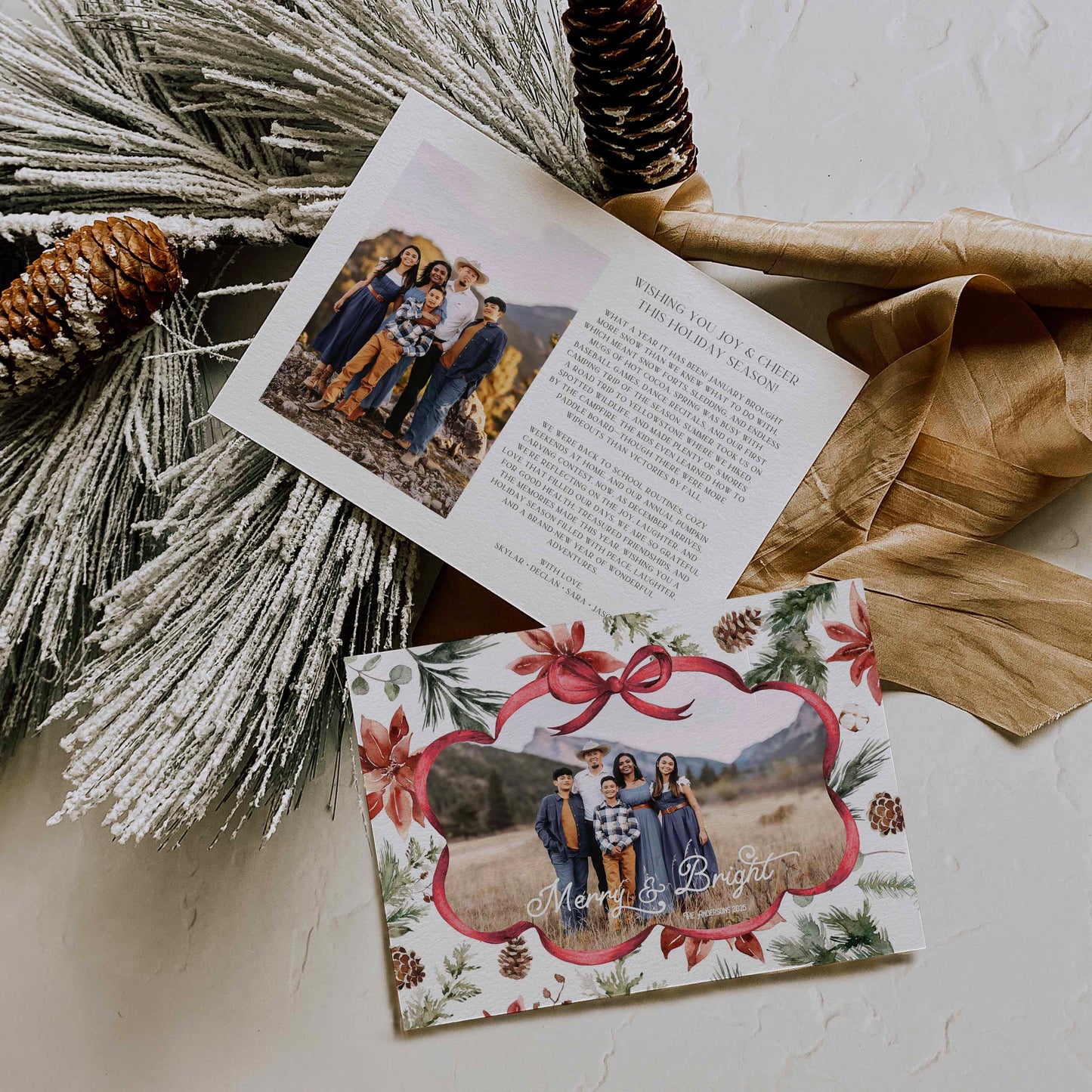 Red Christmas Bow Photo Christmas Card designed by High Peaks Studios LLC