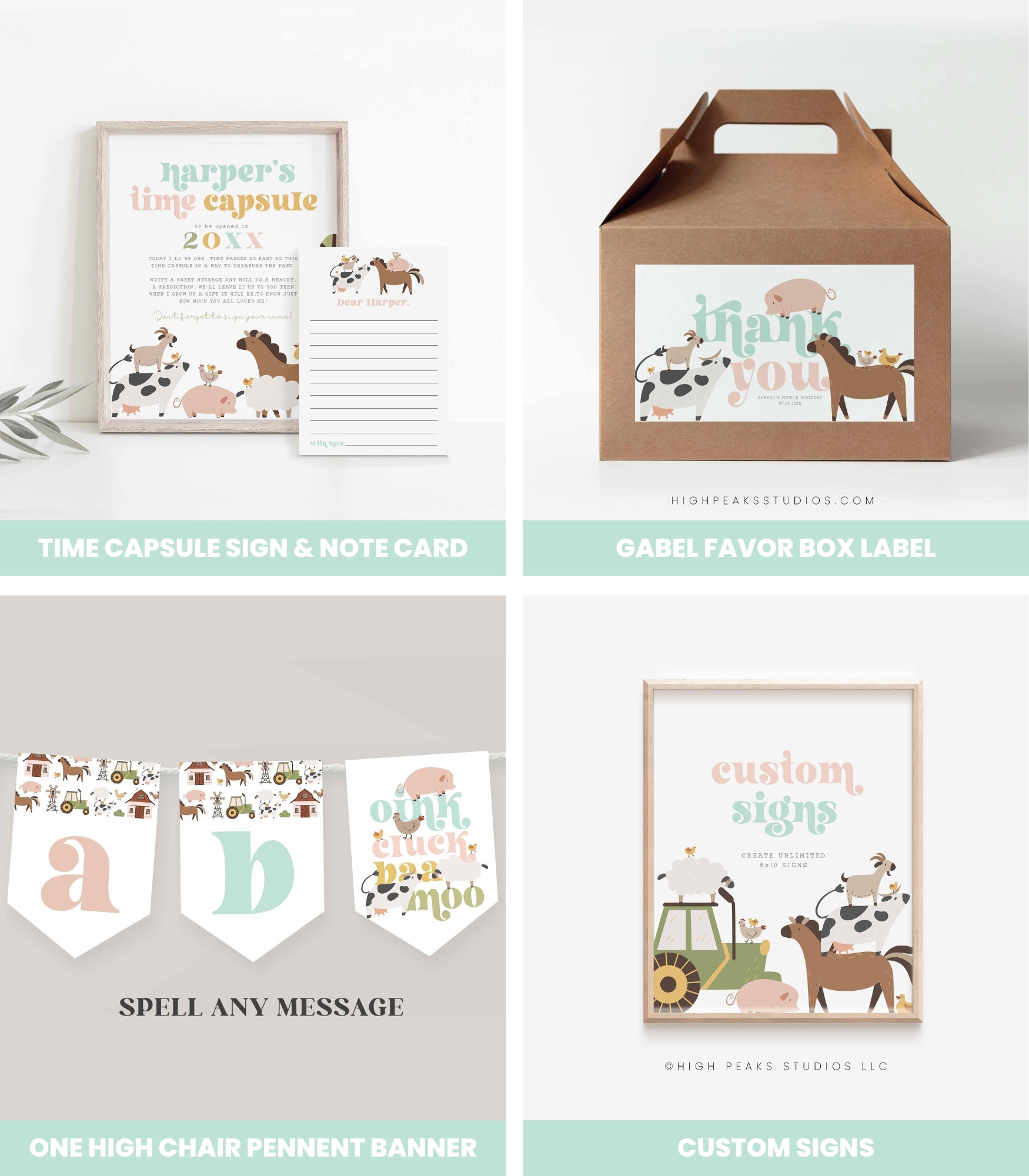 Modern Farm Birthday Bundle - Girl - High Peaks Studios