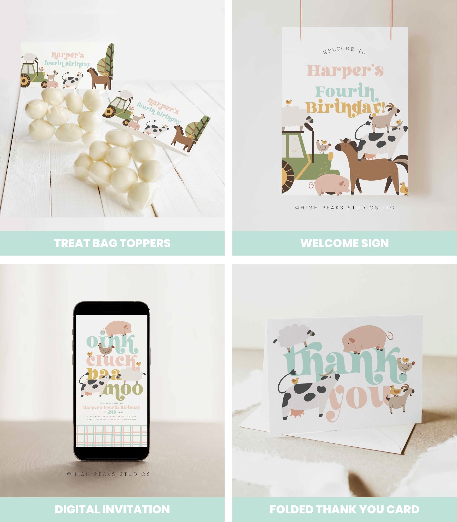 Modern Farm Birthday Bundle - Girl - High Peaks Studios