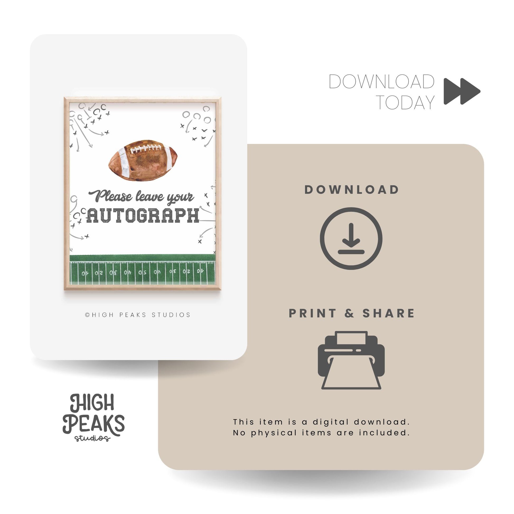 Football Autograph Guest Book Party Sign Printable by High Peaks Studios