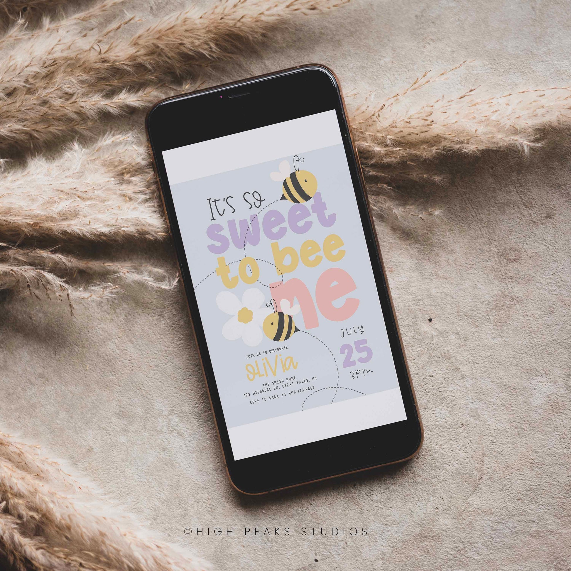 Sweet To Bee One Birthday Invitation Template by High Peaks Studios
