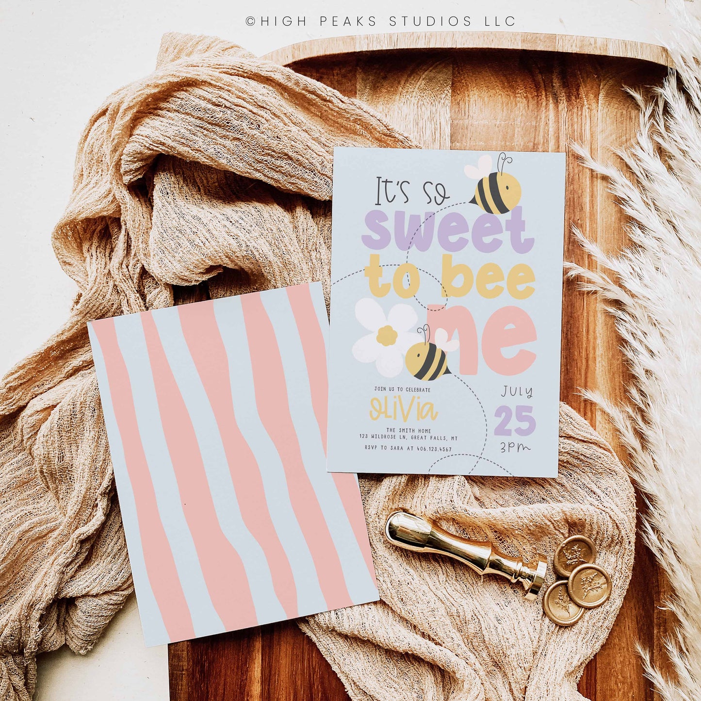 Sweet To Bee One Birthday Invitation Template by High Peaks Studios