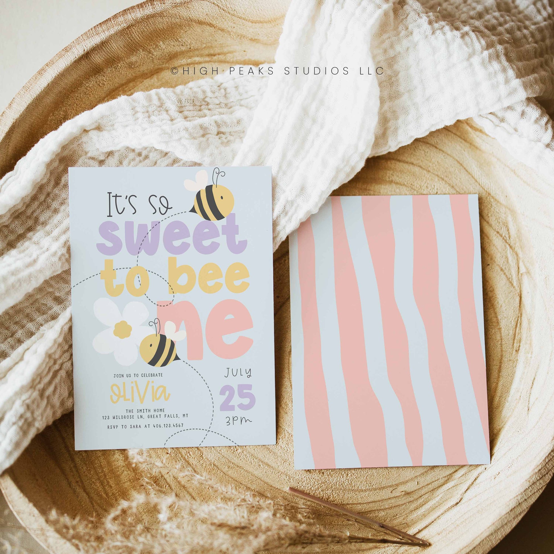 Sweet To Bee One Birthday Invitation Template by High Peaks Studios