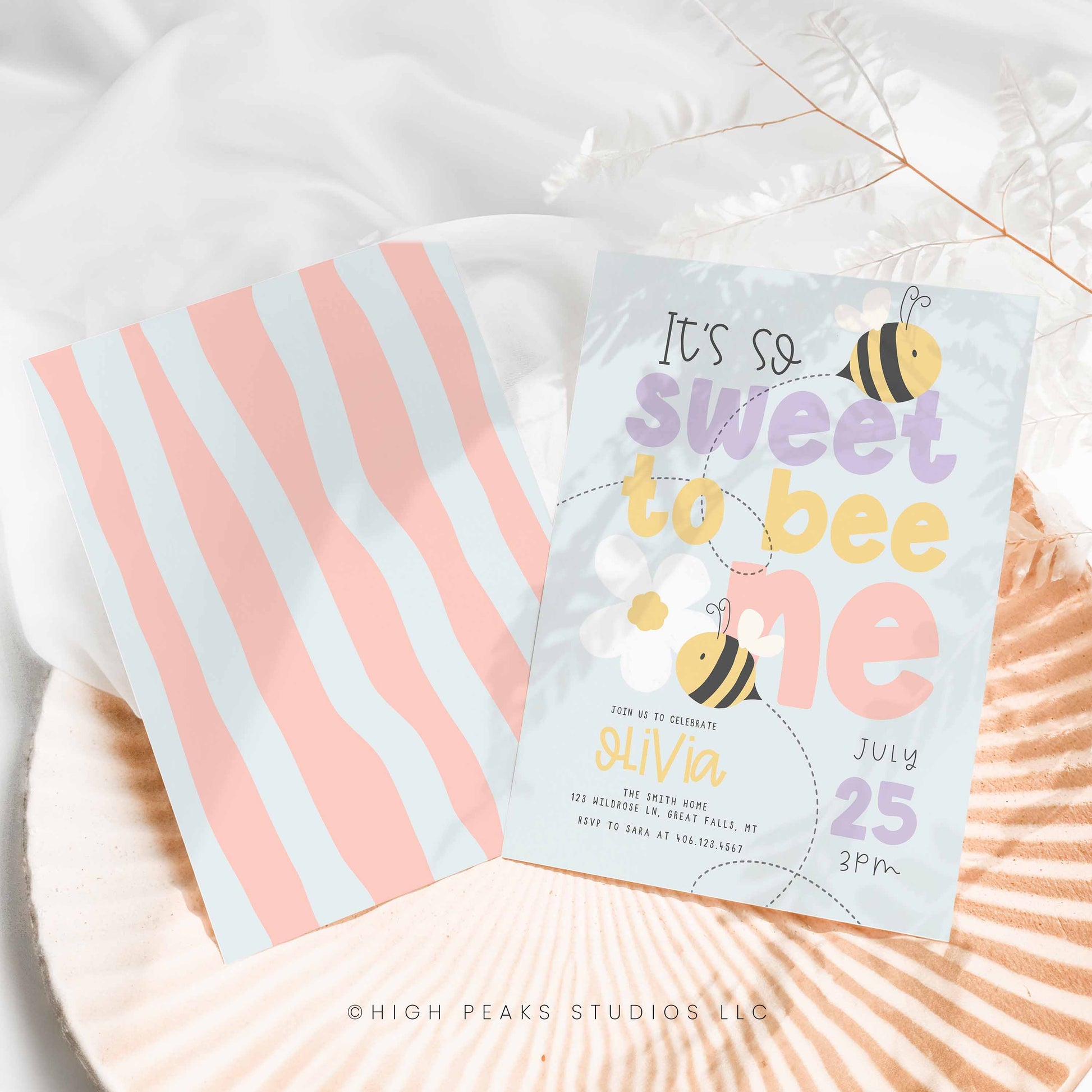 Sweet To Bee One Birthday Invitation Template by High Peaks Studios