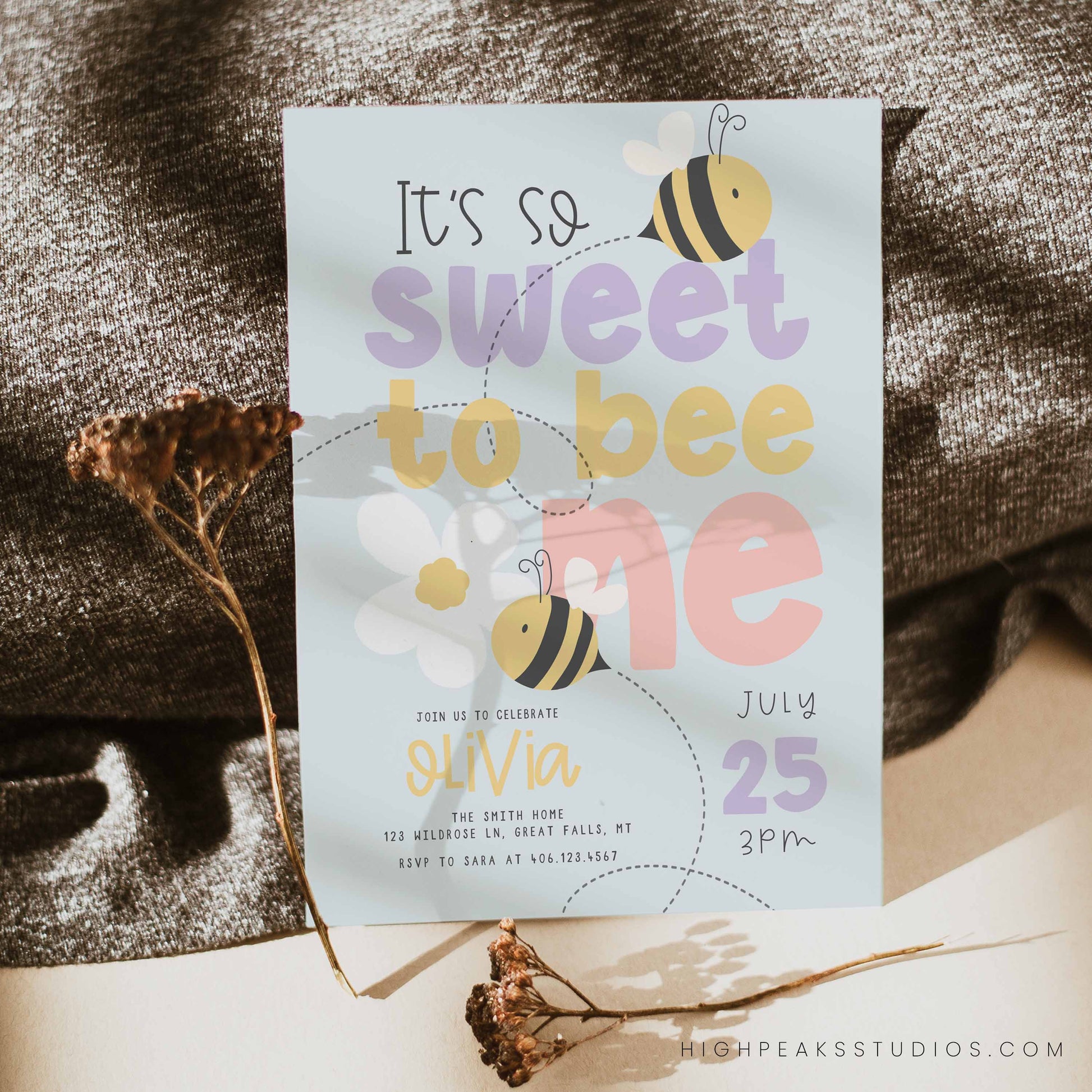 Sweet To Bee One Birthday Invitation Template by High Peaks Studios