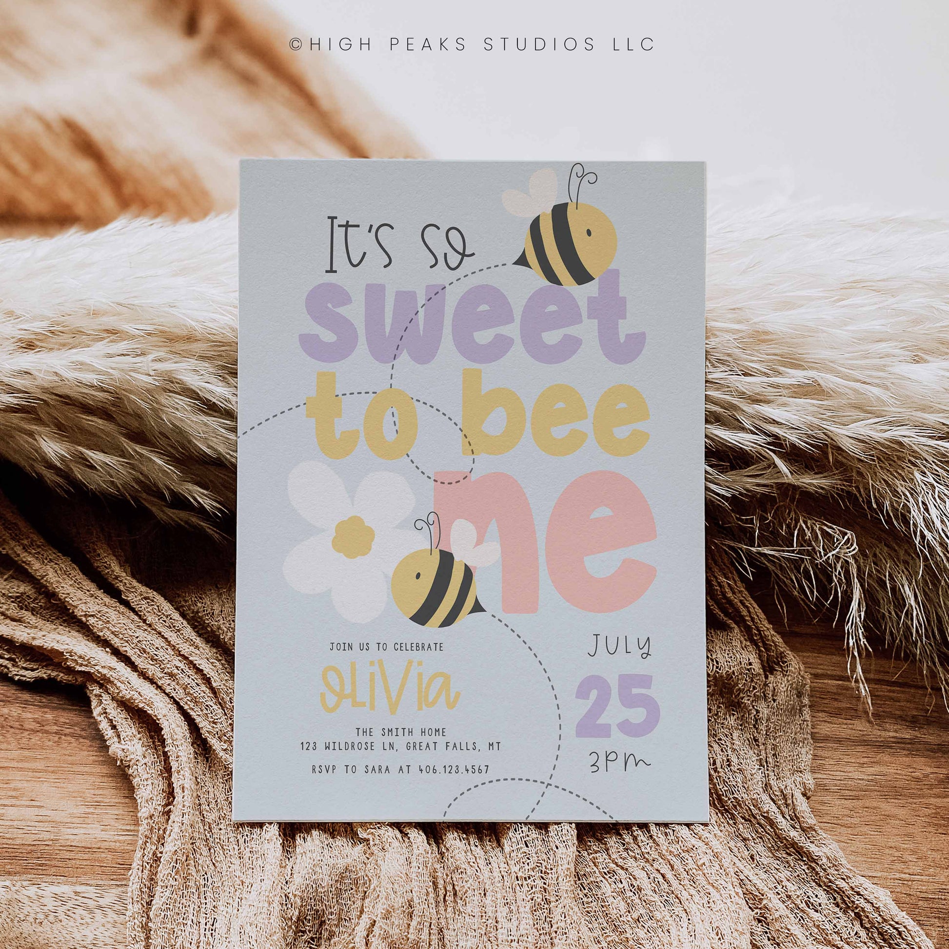 Sweet To Bee One Birthday Invitation Template by High Peaks Studios