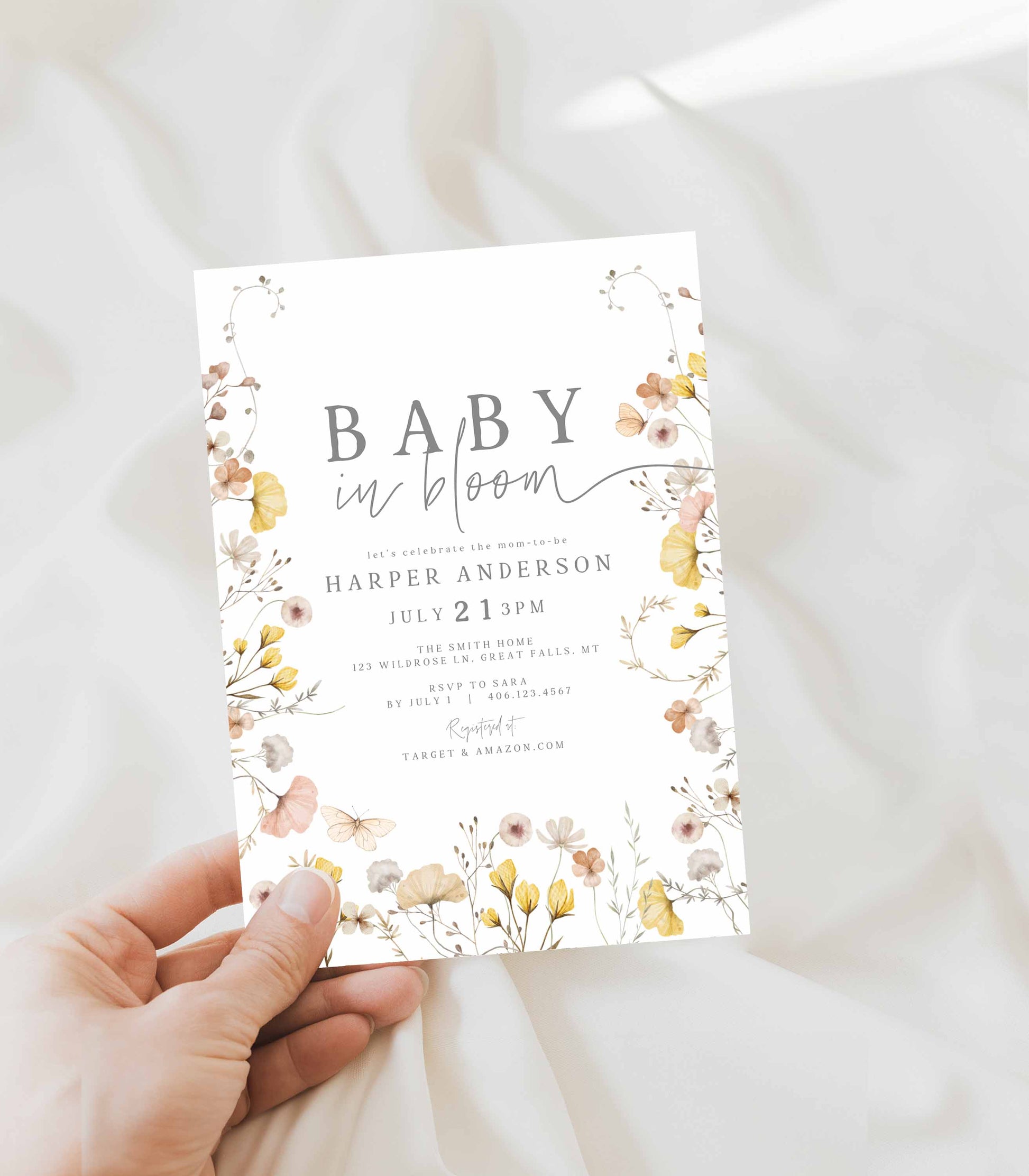 Baby In Bloom Baby Shower Invitation Template - High Peaks Studios