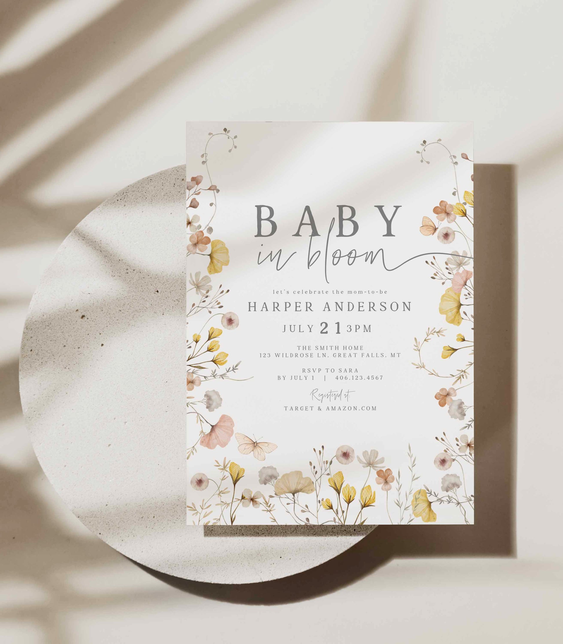 Baby In Bloom Baby Shower Invitation Template - High Peaks Studios