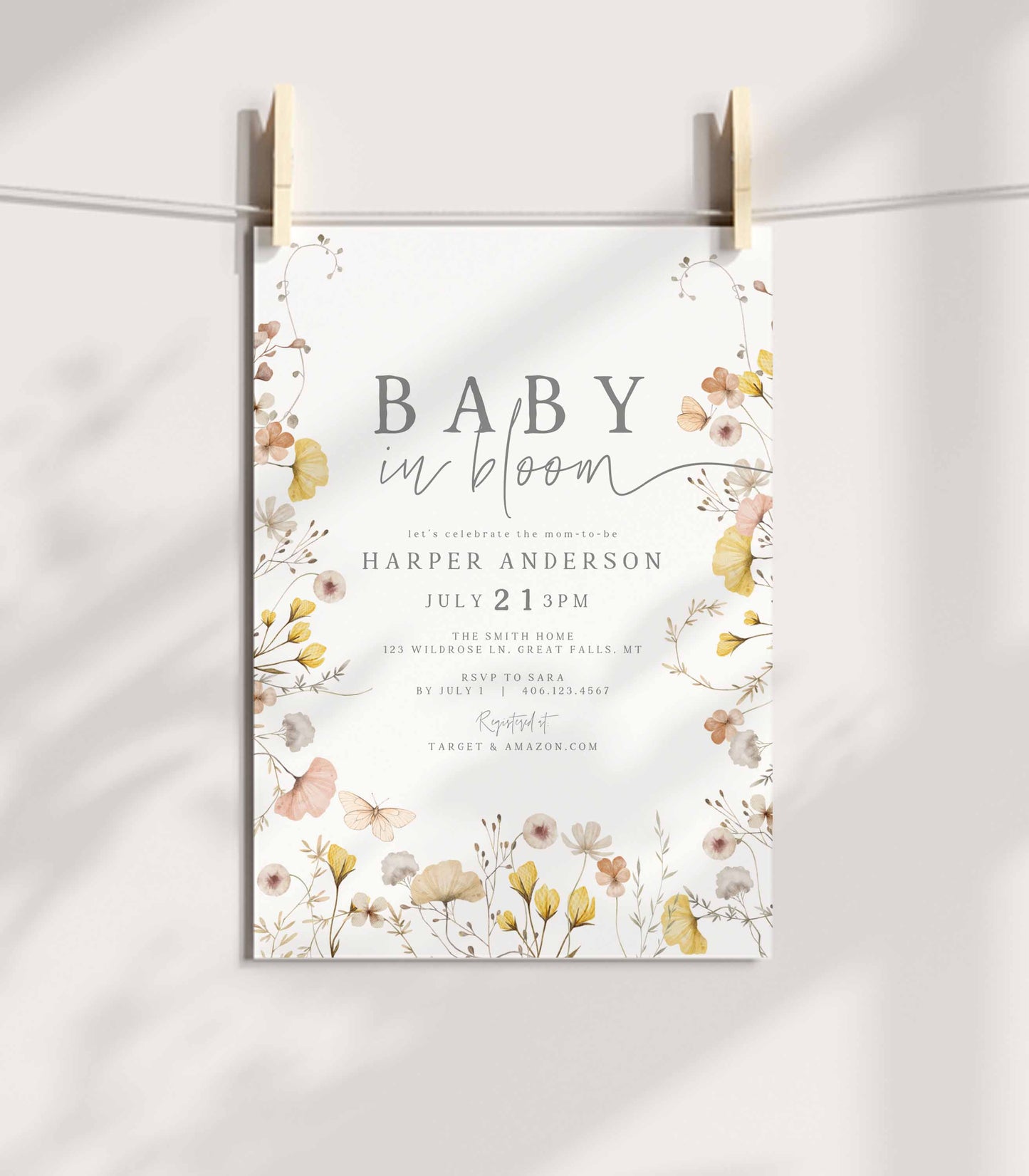 Baby In Bloom Baby Shower Invitation Template - High Peaks Studios