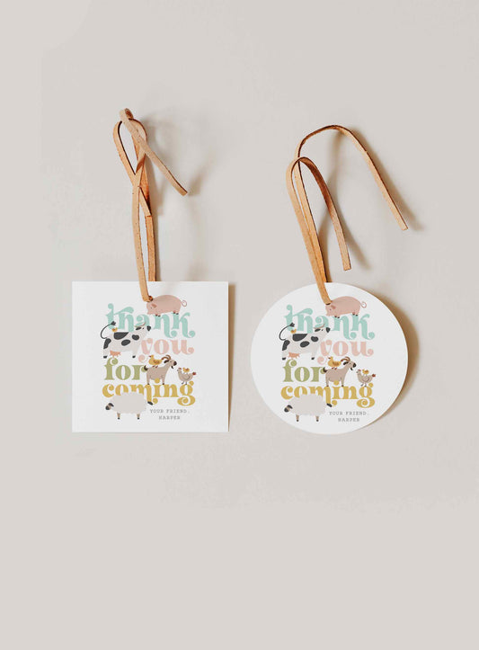 Modern Farm Birthday Favor Tags - Circle and Square - High Peaks Studios