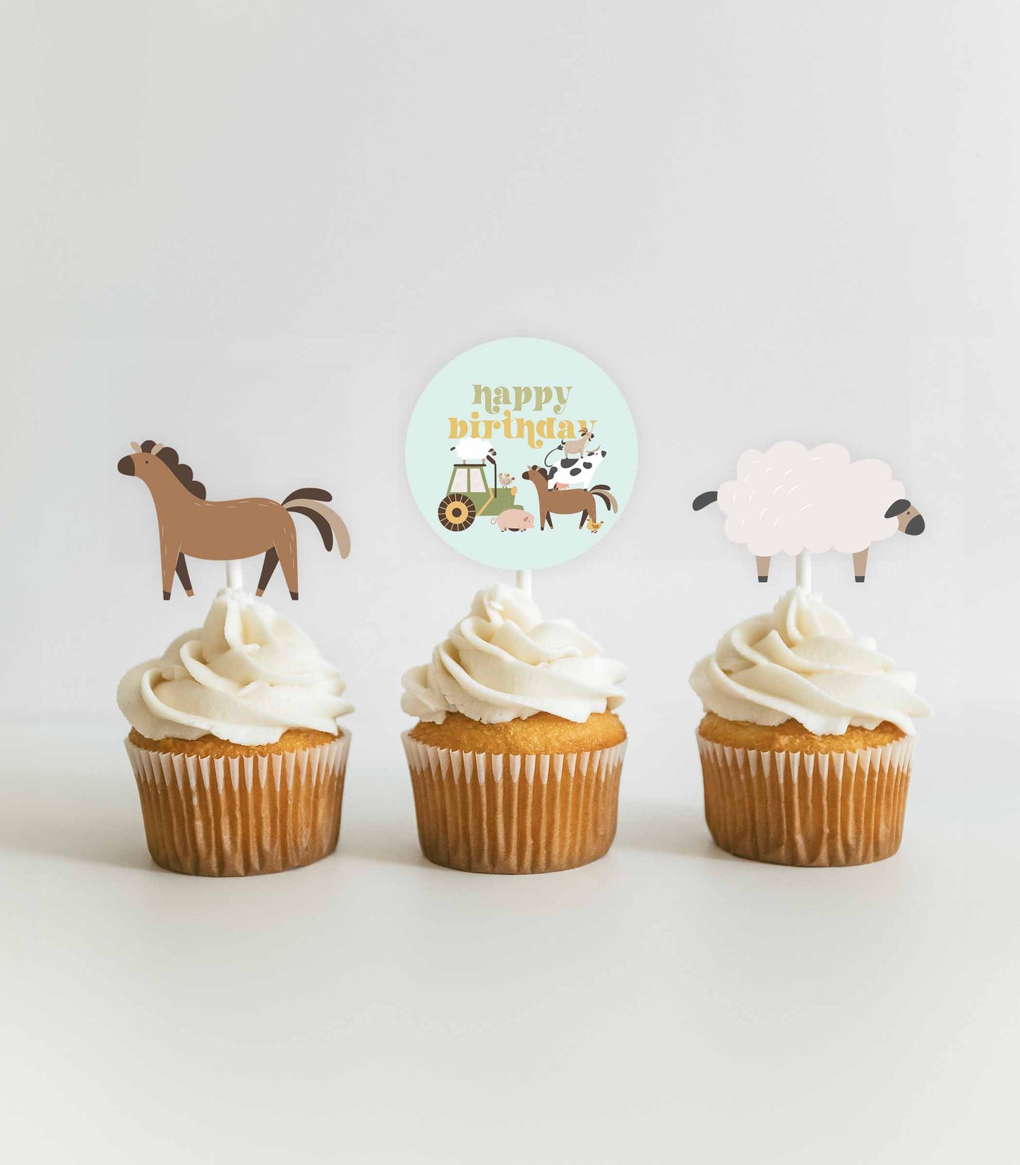 Modern Farm Birthday Cupcake Toppers