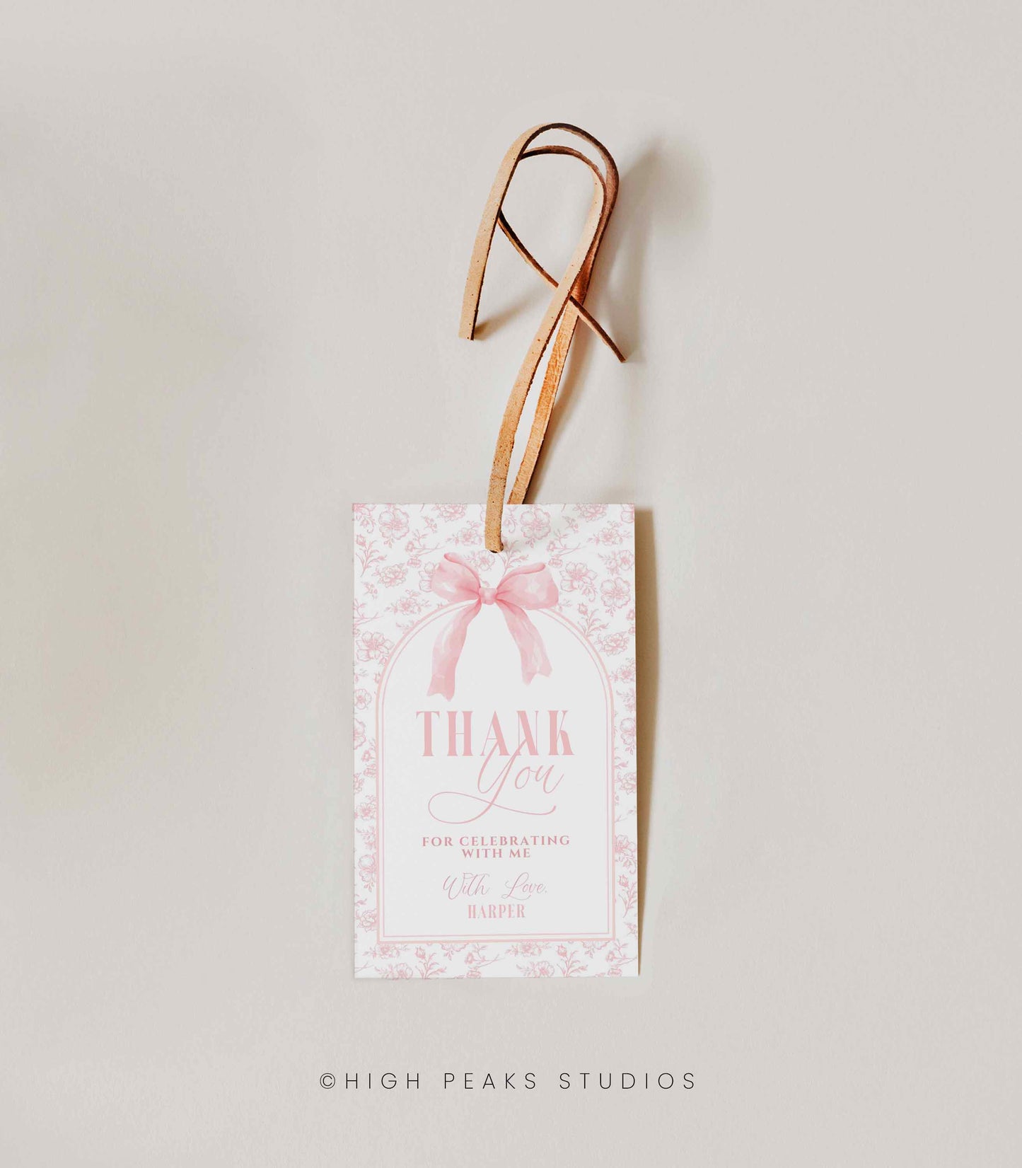Pink Bow Floral Toile Favor Gift Tag by High Peaks Studios