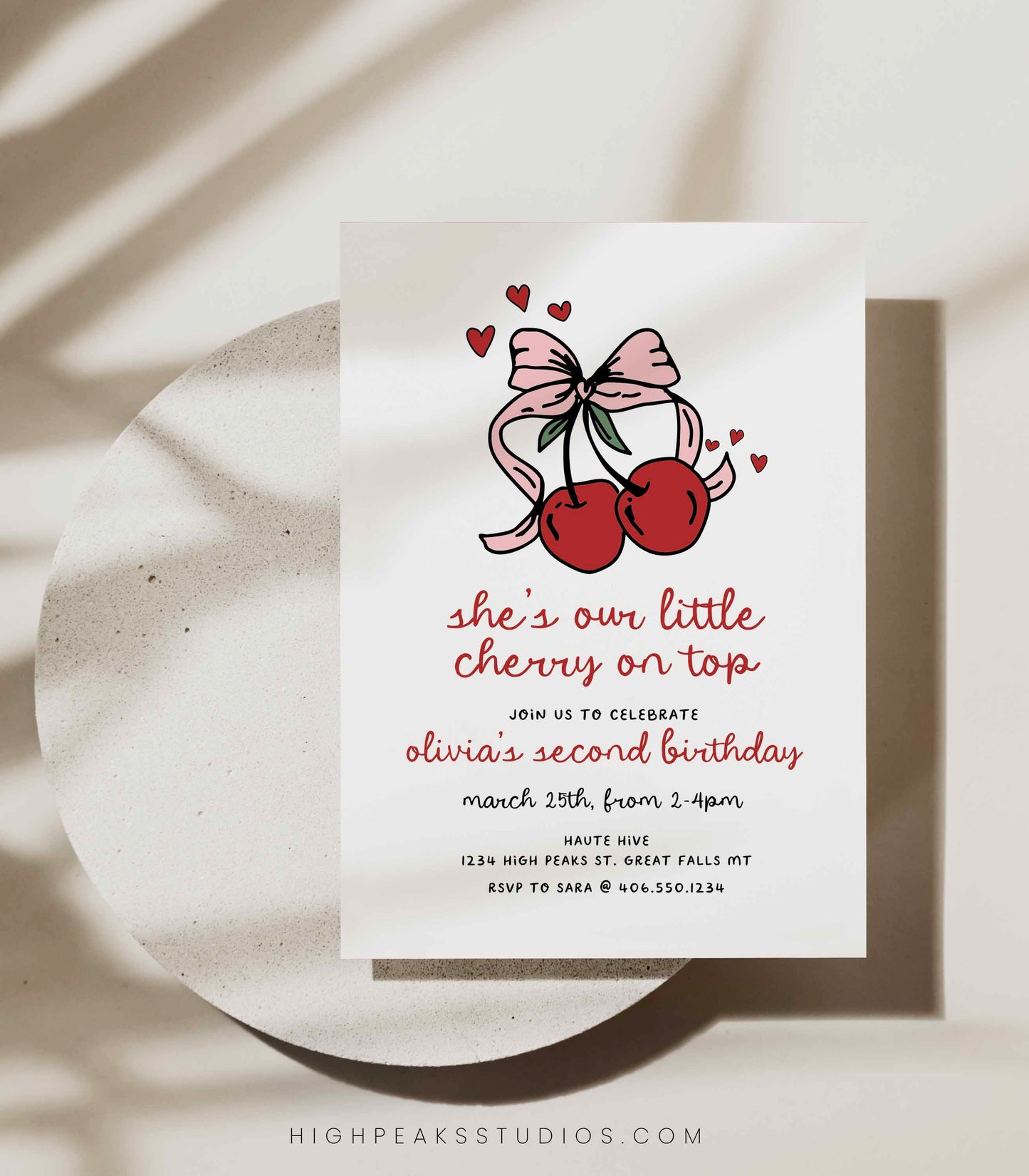 Cherry On Top Birthday Invitation by High Peaks Studios