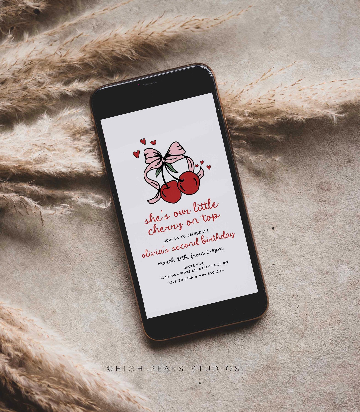 Cherry On Top Birthday Invitation by High Peaks Studios