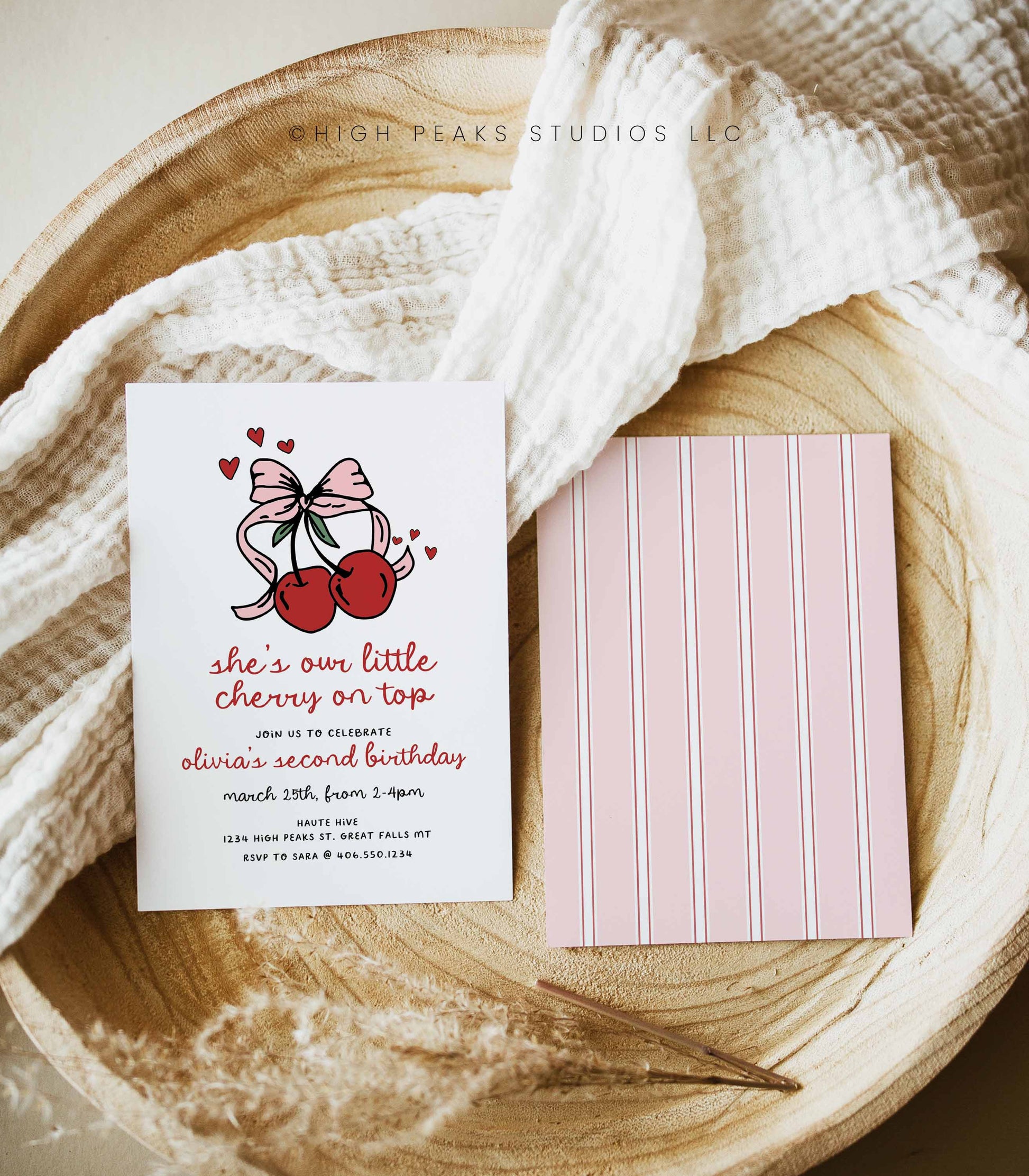 Cherry On Top Birthday Invitation by High Peaks Studios