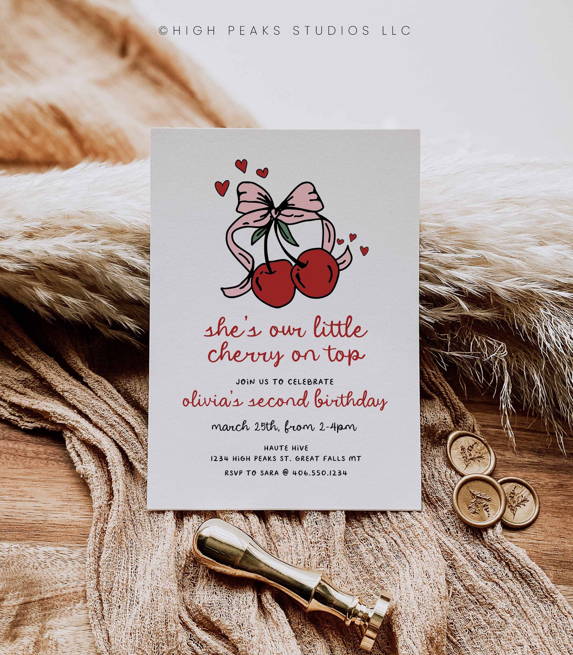 Cherry On Top Birthday Invitation by High Peaks Studios