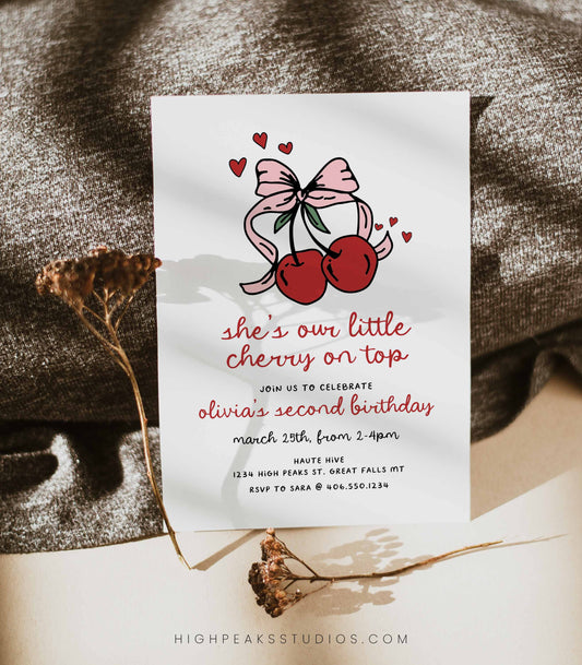 Cherry On Top Birthday Invitation by High Peaks Studios