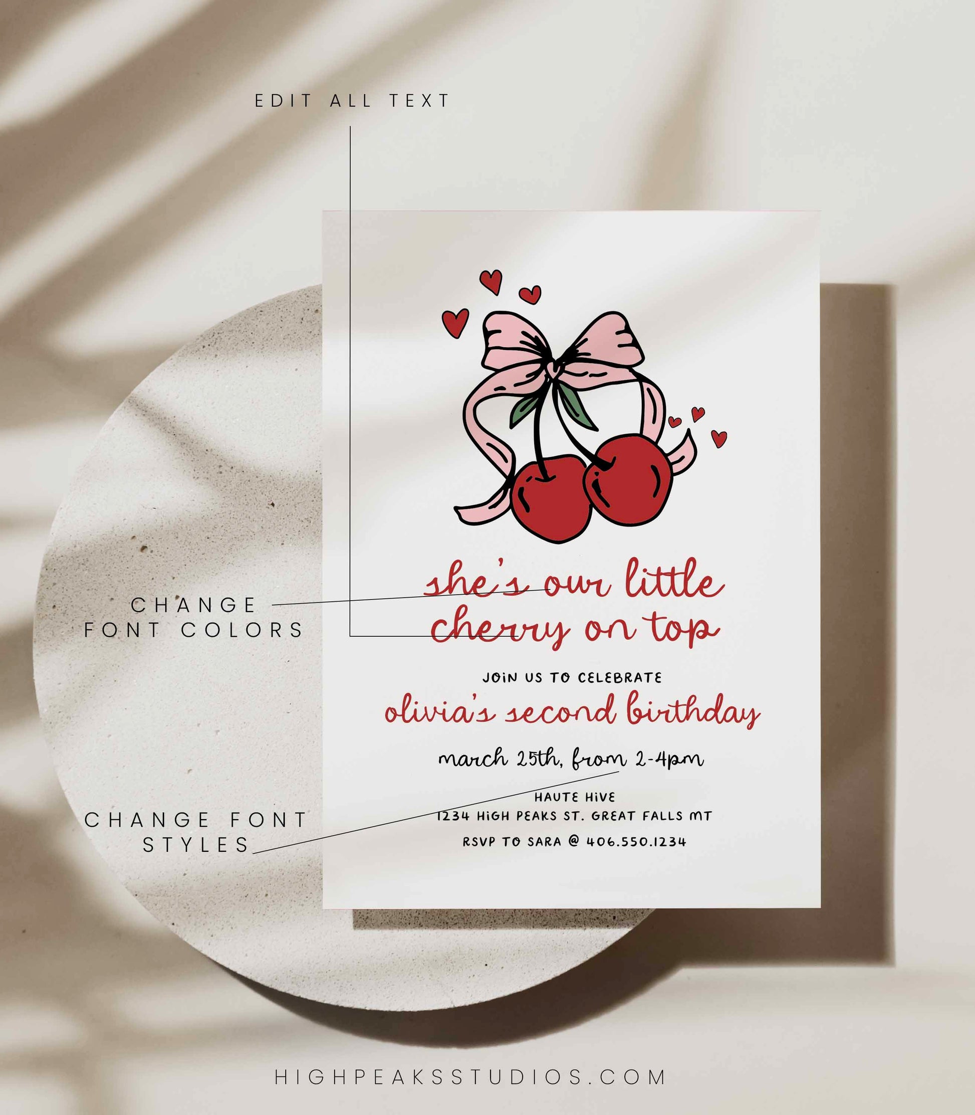 Cherry On Top Birthday Invitation by High Peaks Studios