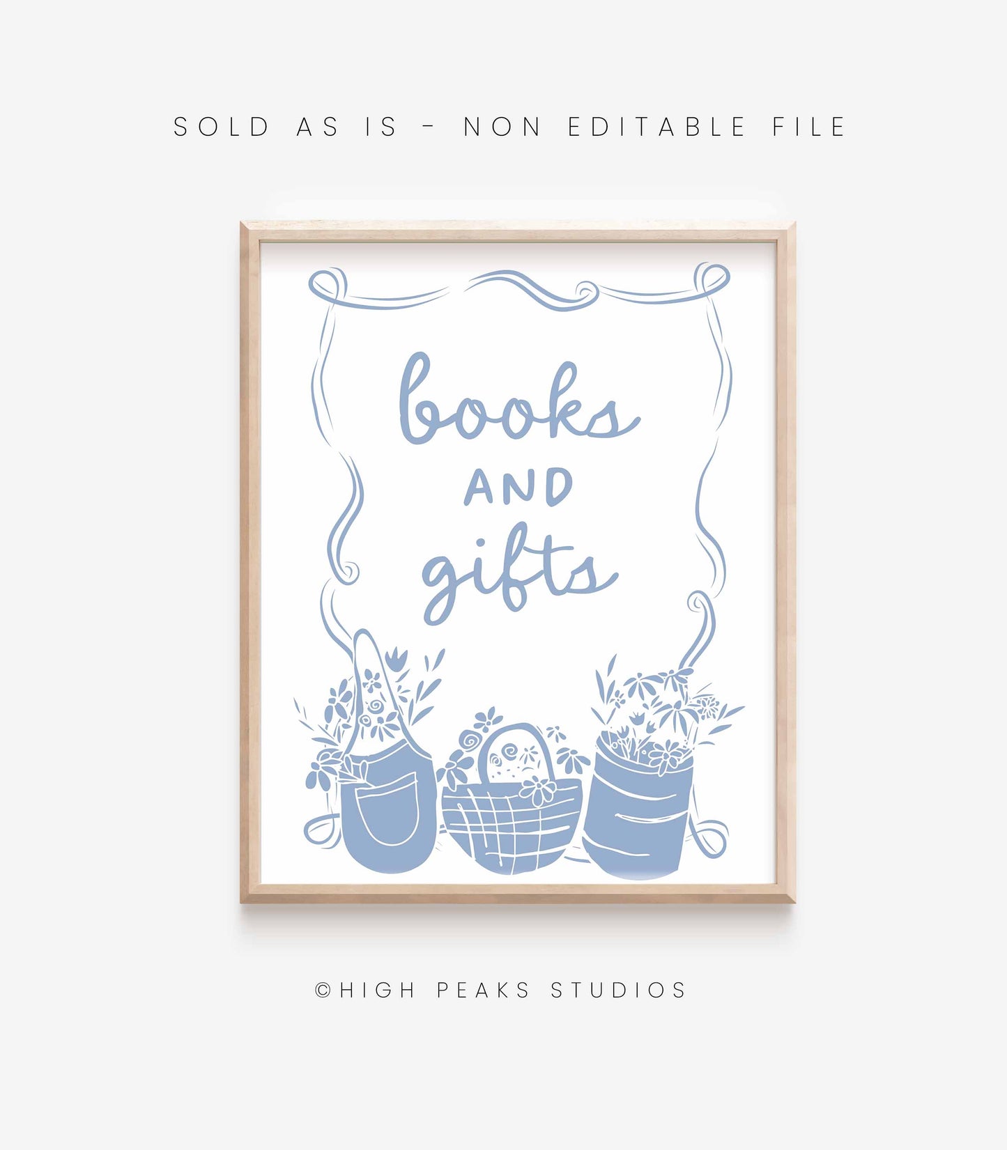 Books and Gifts Sign - Flower Market Printable - Blue
