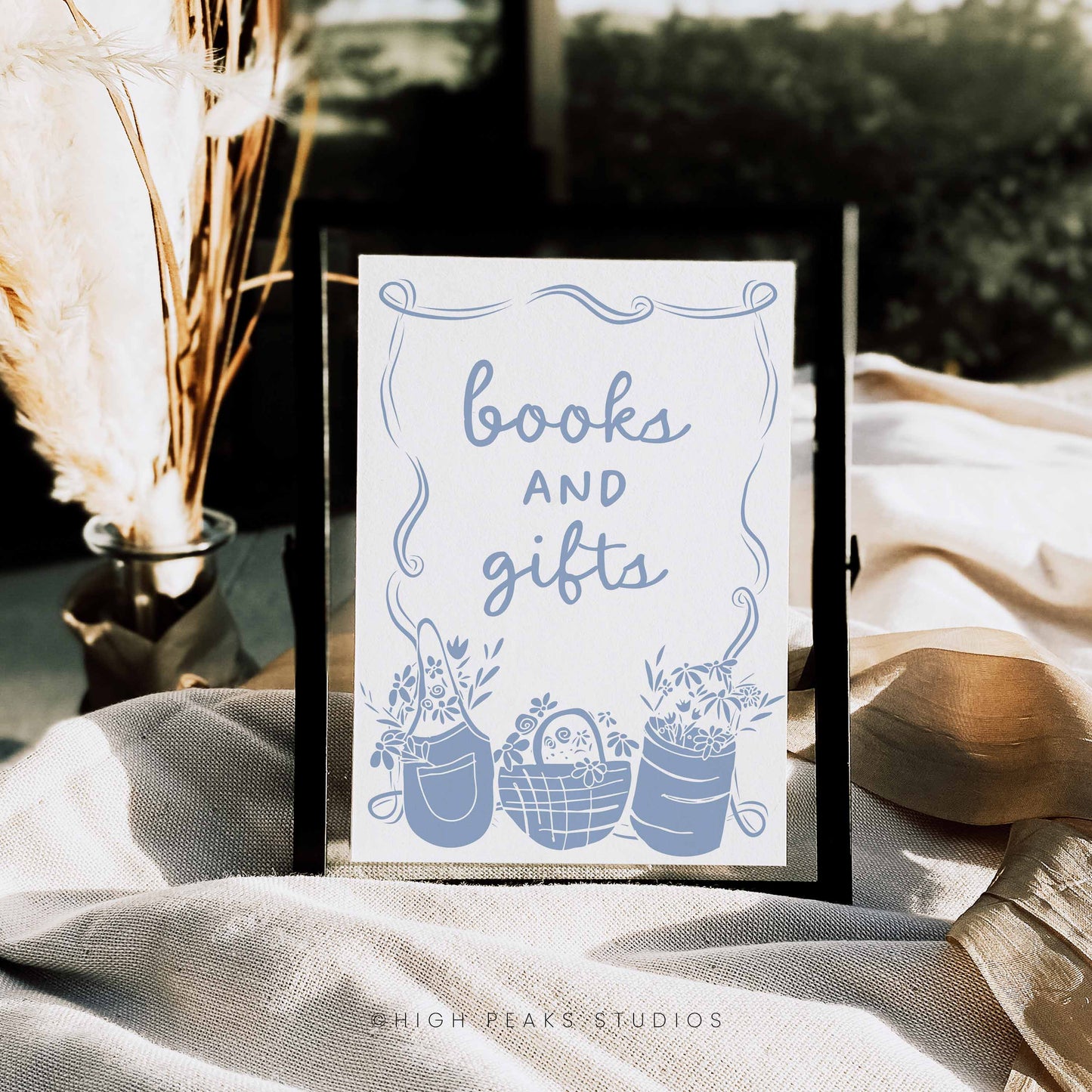 Books and Gifts Sign - Flower Market Printable - Blue
