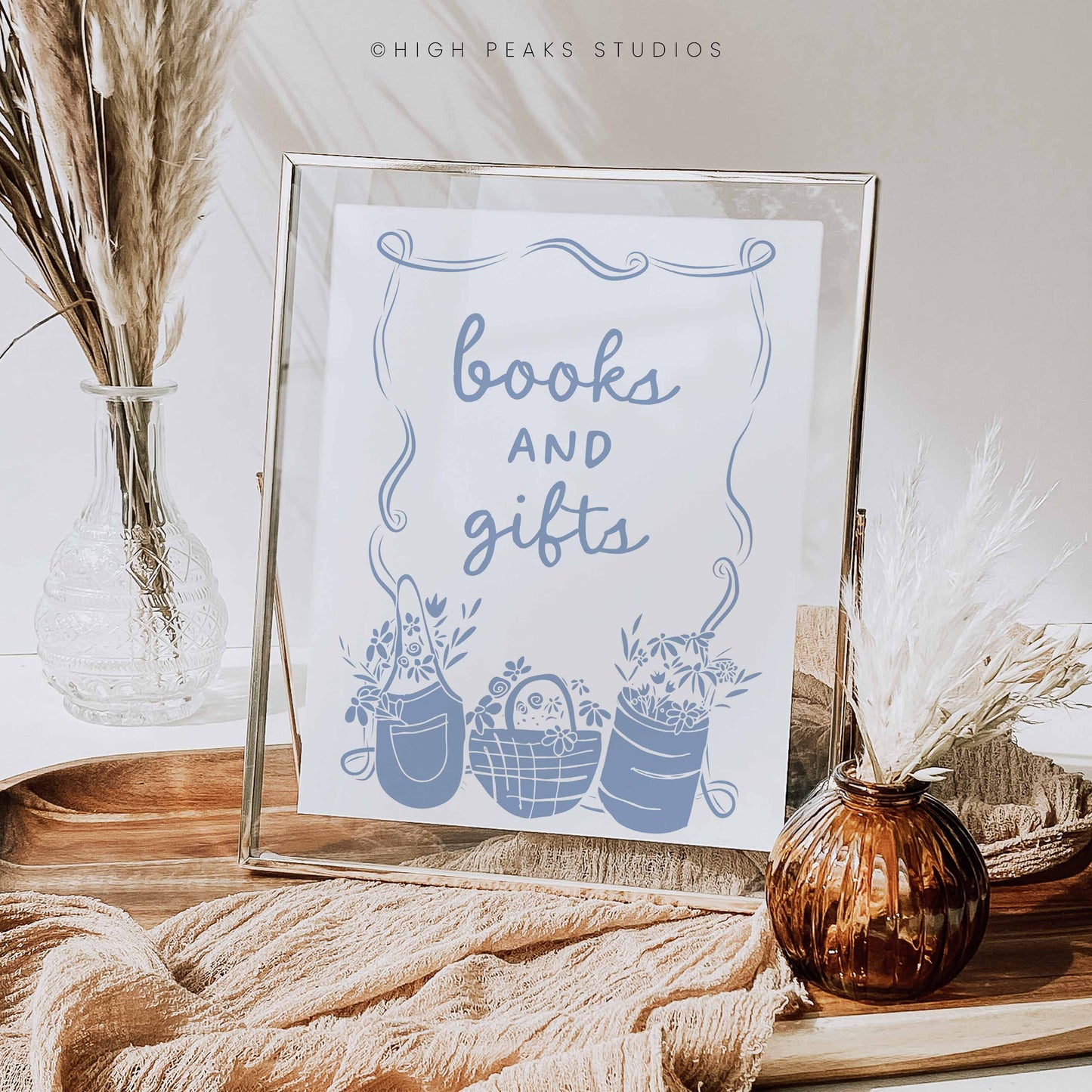 Books and Gifts Sign - Flower Market Printable - Blue