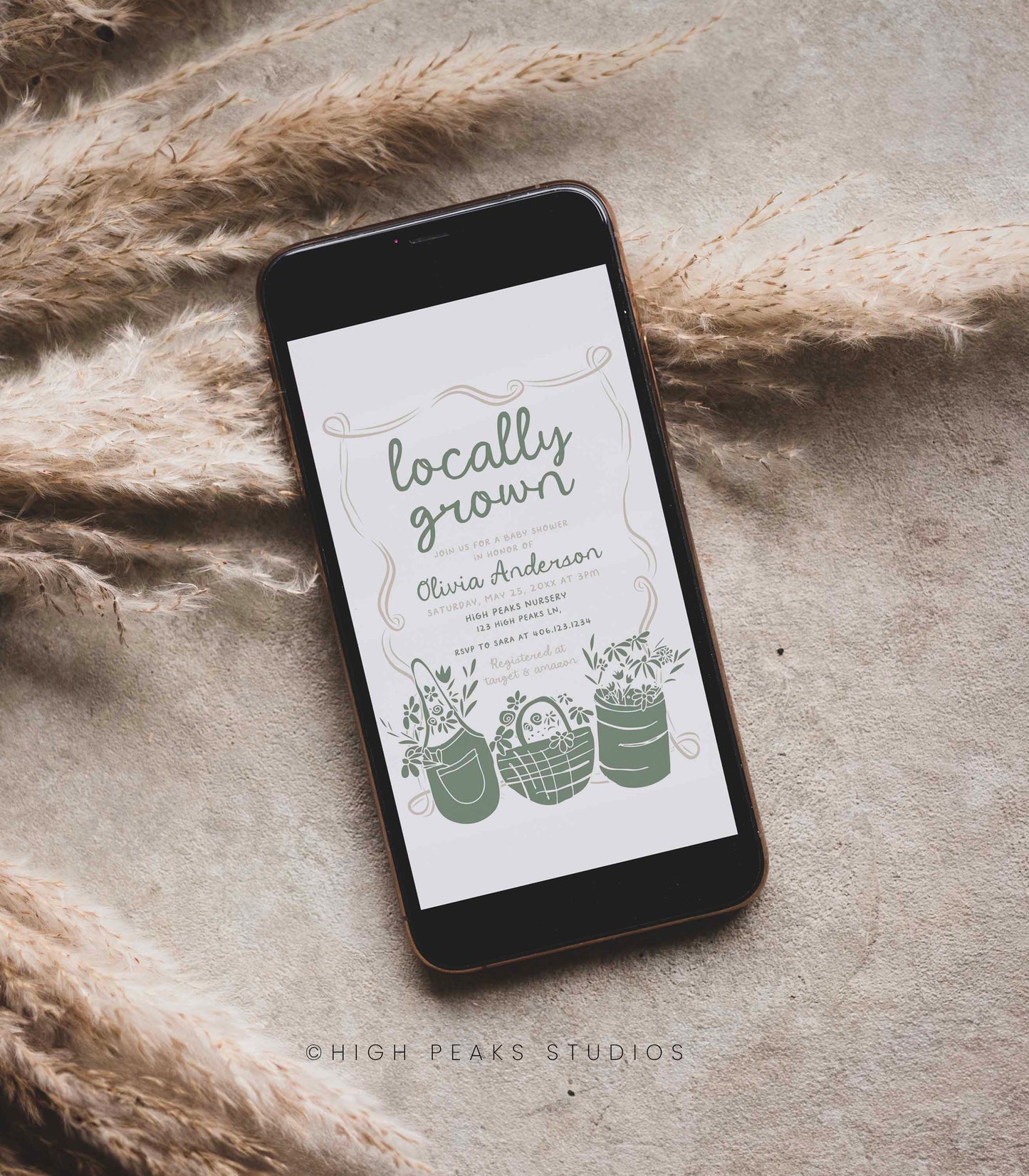 Locally Grown Baby Shower Invitation Template designed by High Peaks Studios