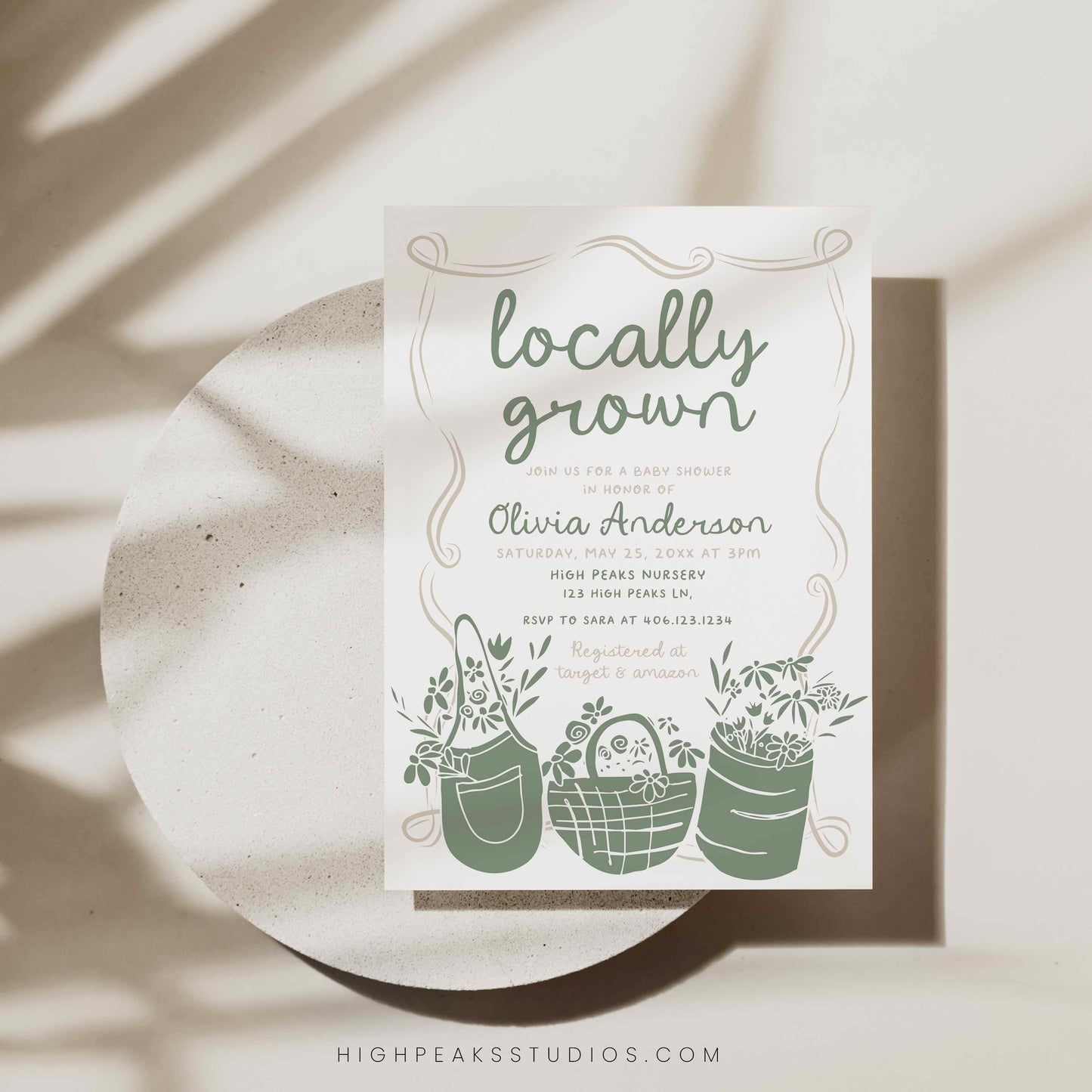 Locally Grown Baby Shower Invitation Template designed by High Peaks Studios