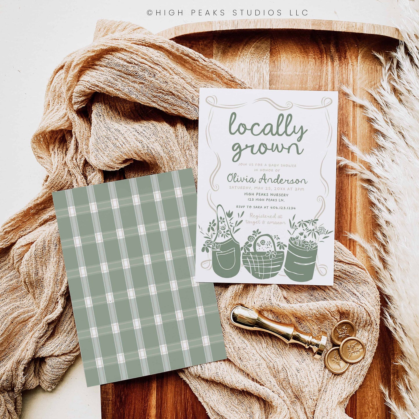 Locally Grown Baby Shower Invitation Template designed by High Peaks Studios