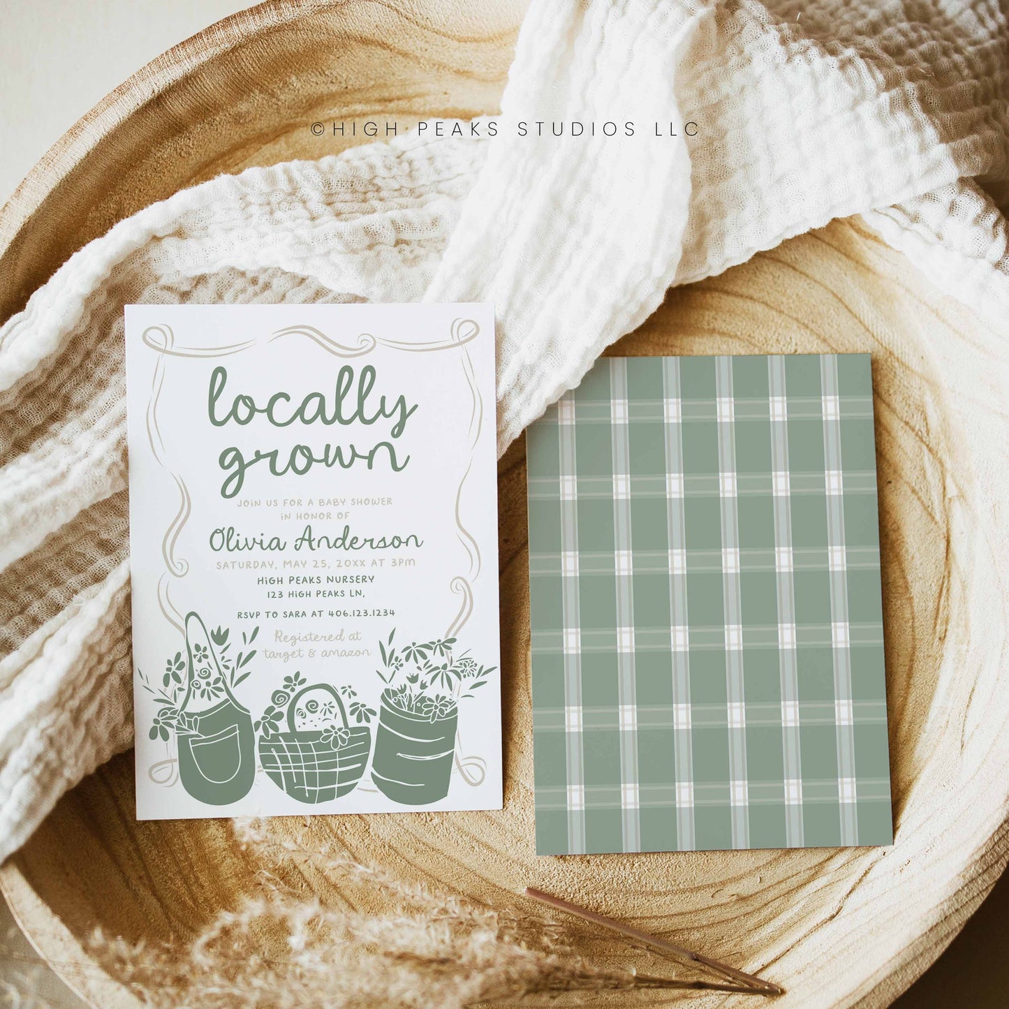 Locally Grown Baby Shower Invitation Template designed by High Peaks Studios