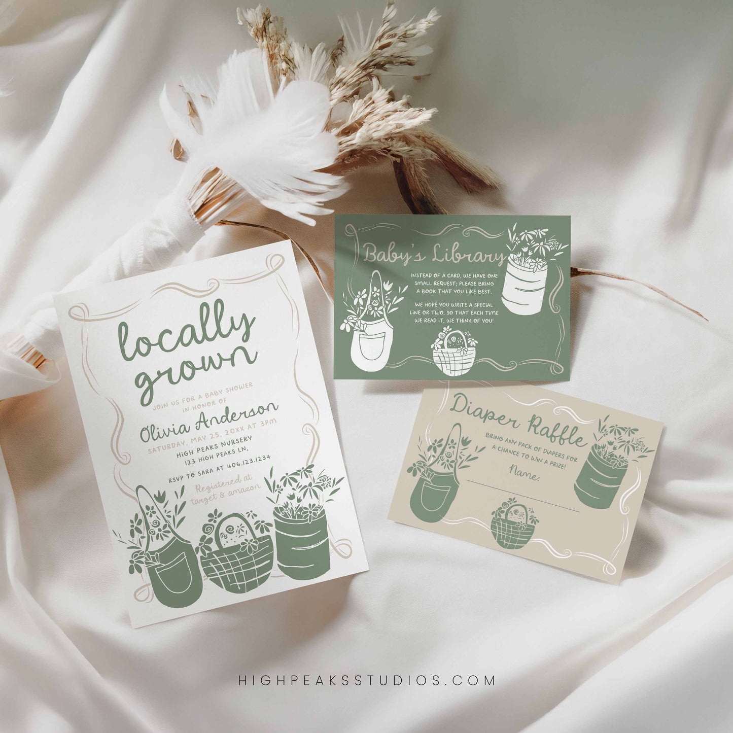 Locally Grown Baby Shower Invitation 3 Card Set Templates