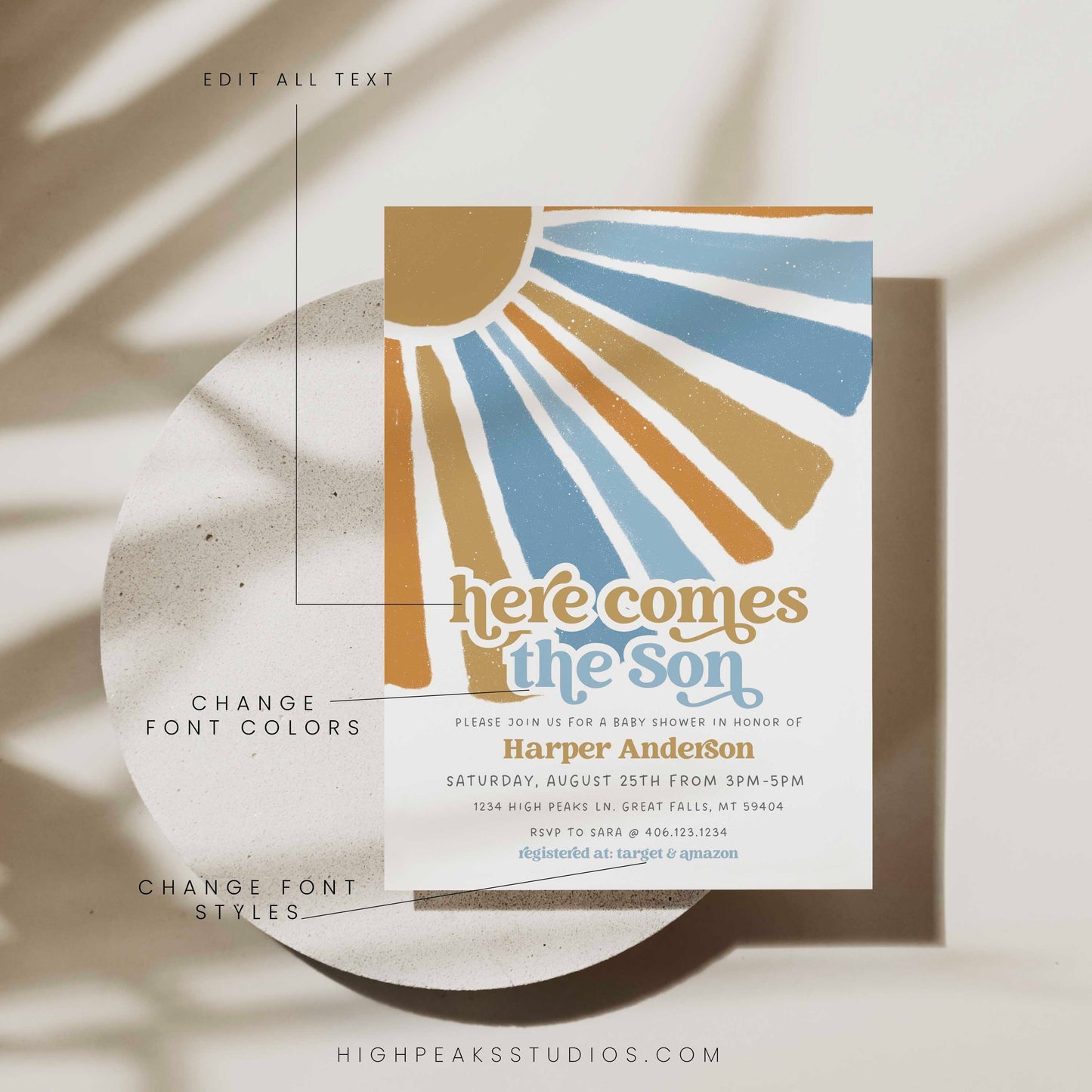 Here Comes The Son Baby Shower Invitation by High Peaks Studios