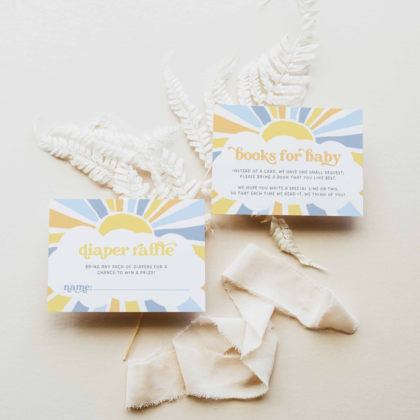 Sonshine Baby Shower Invitation 3 Card Set Baby Blue and Yellow