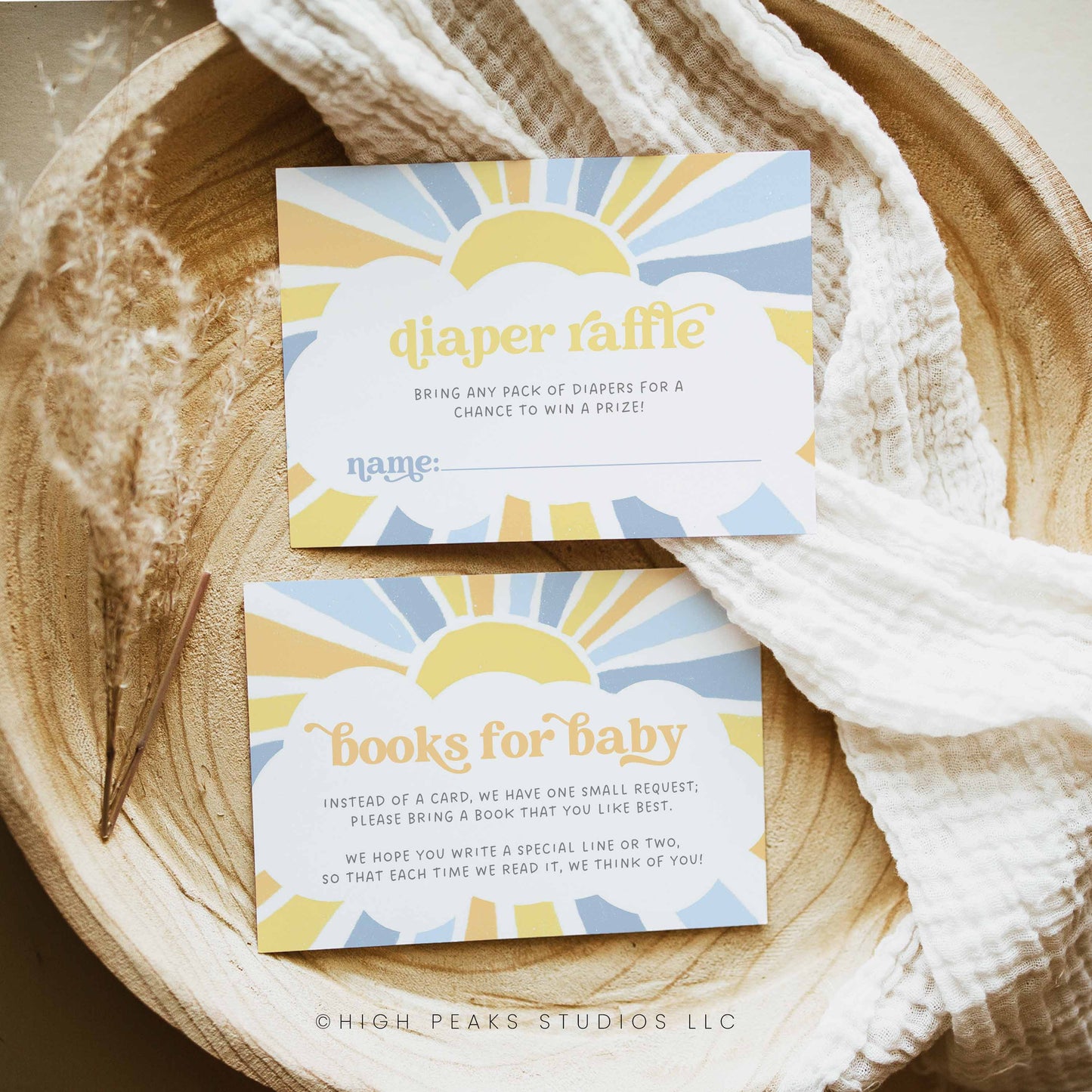 Sonshine Baby Shower Invitation 3 Card Set Baby Blue and Yellow