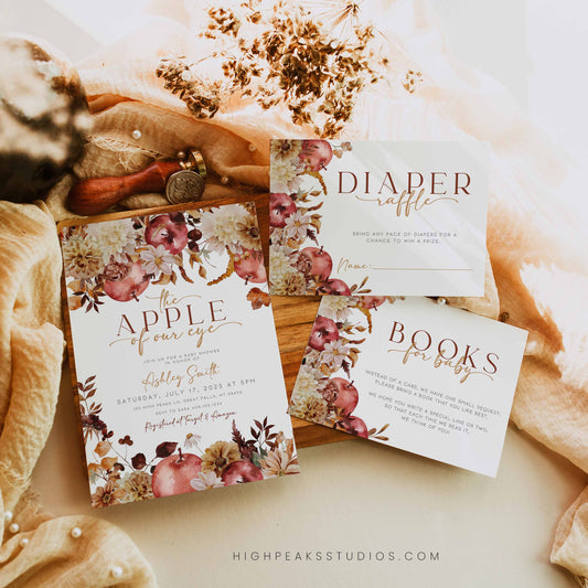 Editable Apple of Our Eye Baby Shower Invitation Suite Bundle By High Peaks Studios