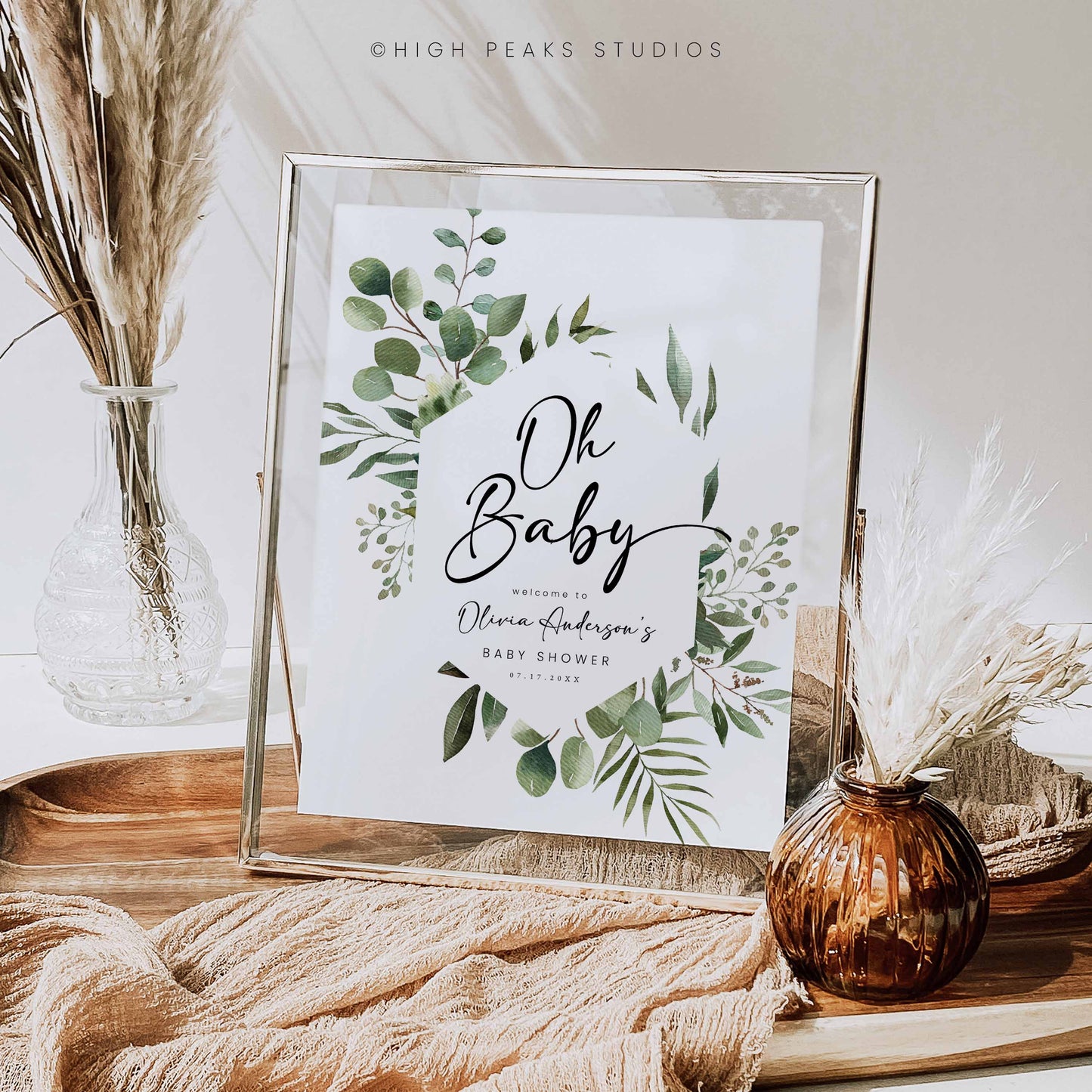EDITABLE, Greenery Baby Shower Welcome Sign By High Peaks Studios