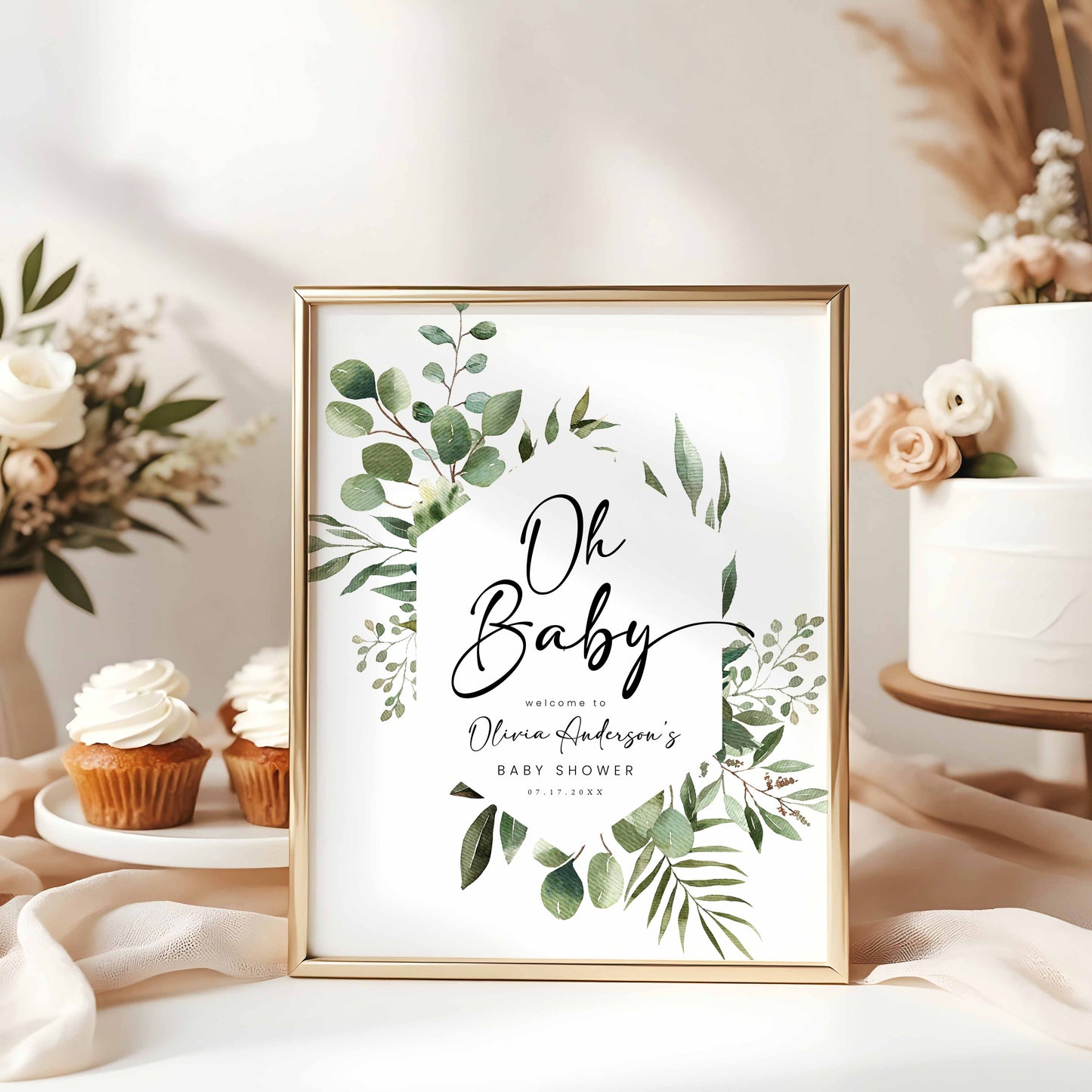 EDITABLE, Greenery Baby Shower Welcome Sign By High Peaks Studios
