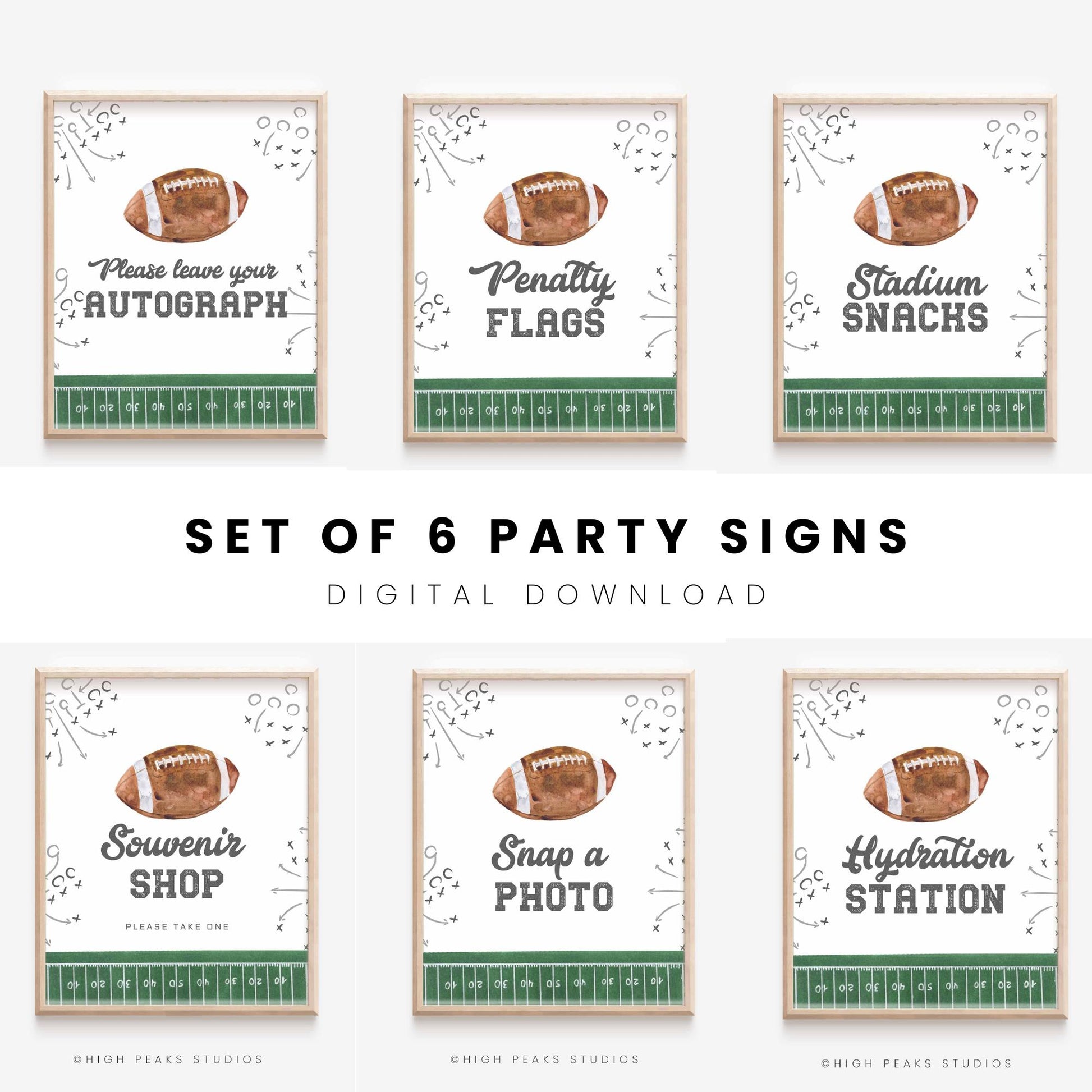 Football Party Signs Set of 6 - Printables By High Peaks Studios