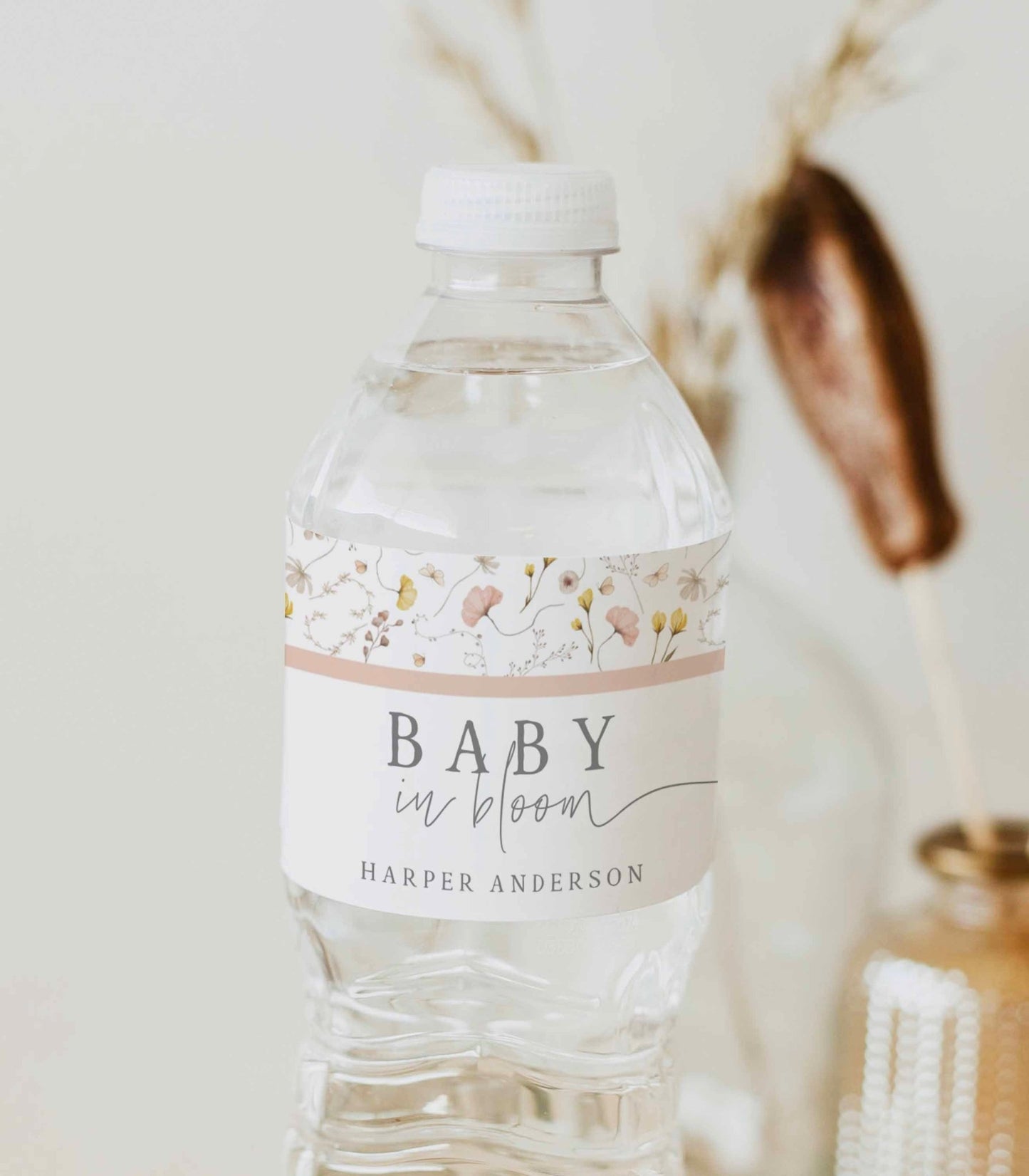 Editable Wildflower Water Bottle Label Template - High Peaks Studios