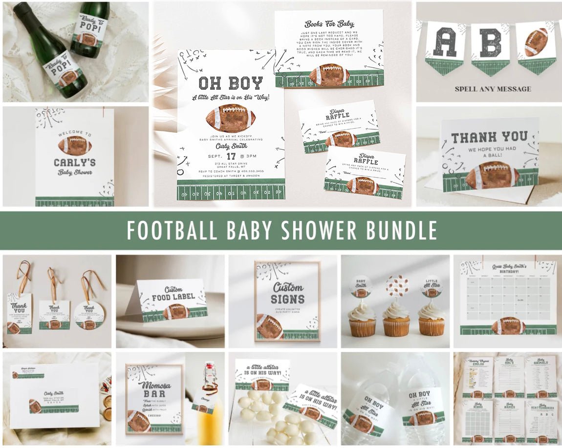 Football Baby Shower Invitation Bundle - High Peaks Studios LLC