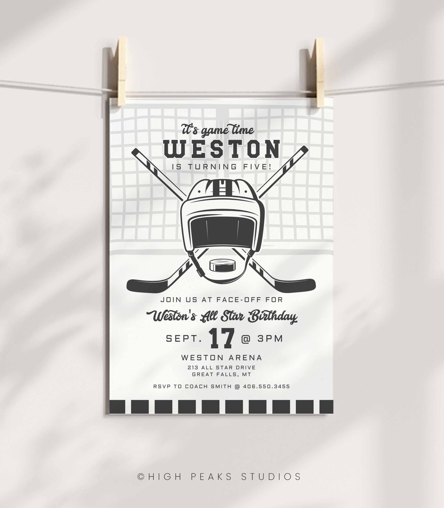 Hockey Birthday Invitation Template - High Peaks Studios