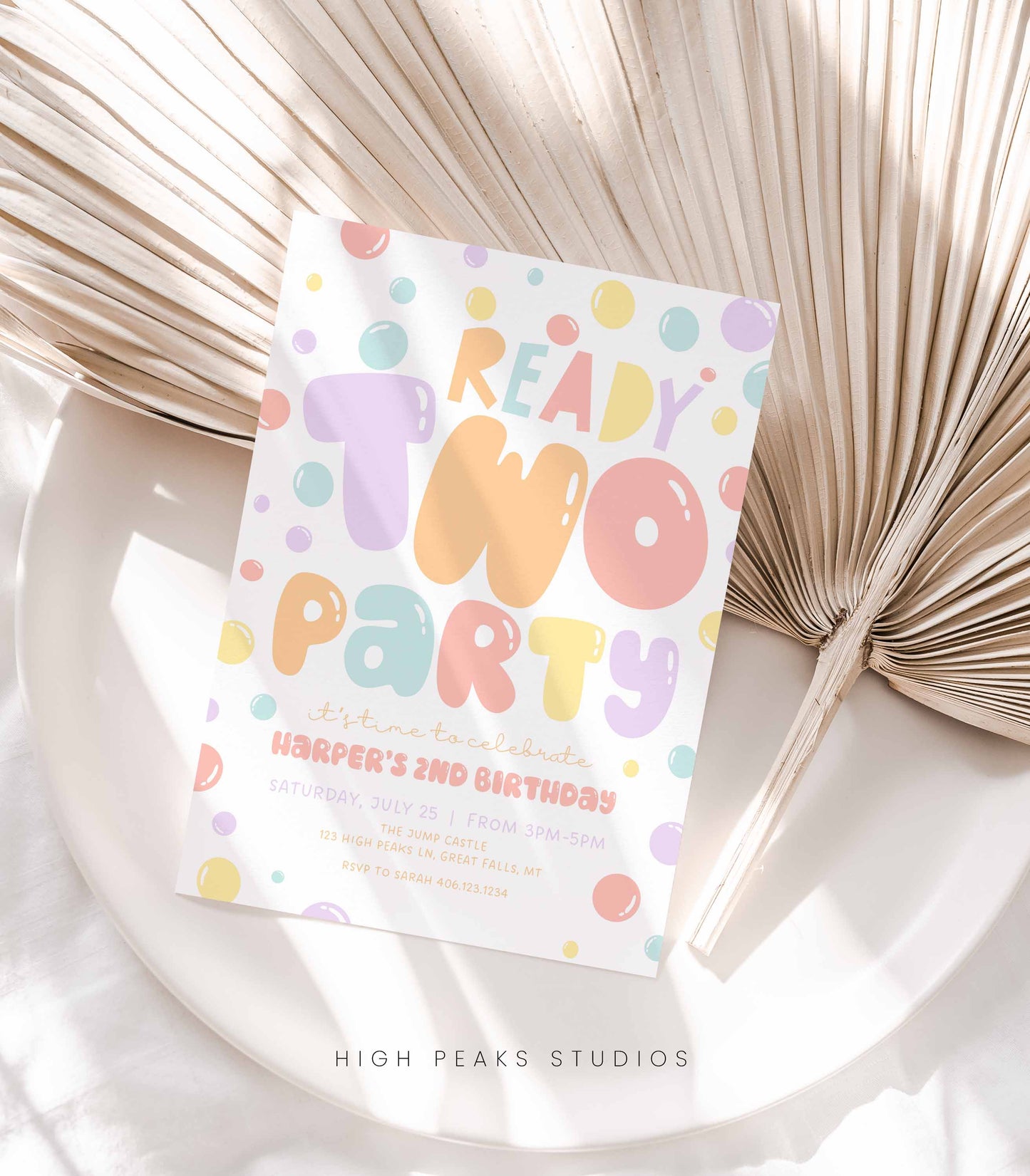 Ready TWO Party Bubble Birthday Invitation template by High Peaks Studios