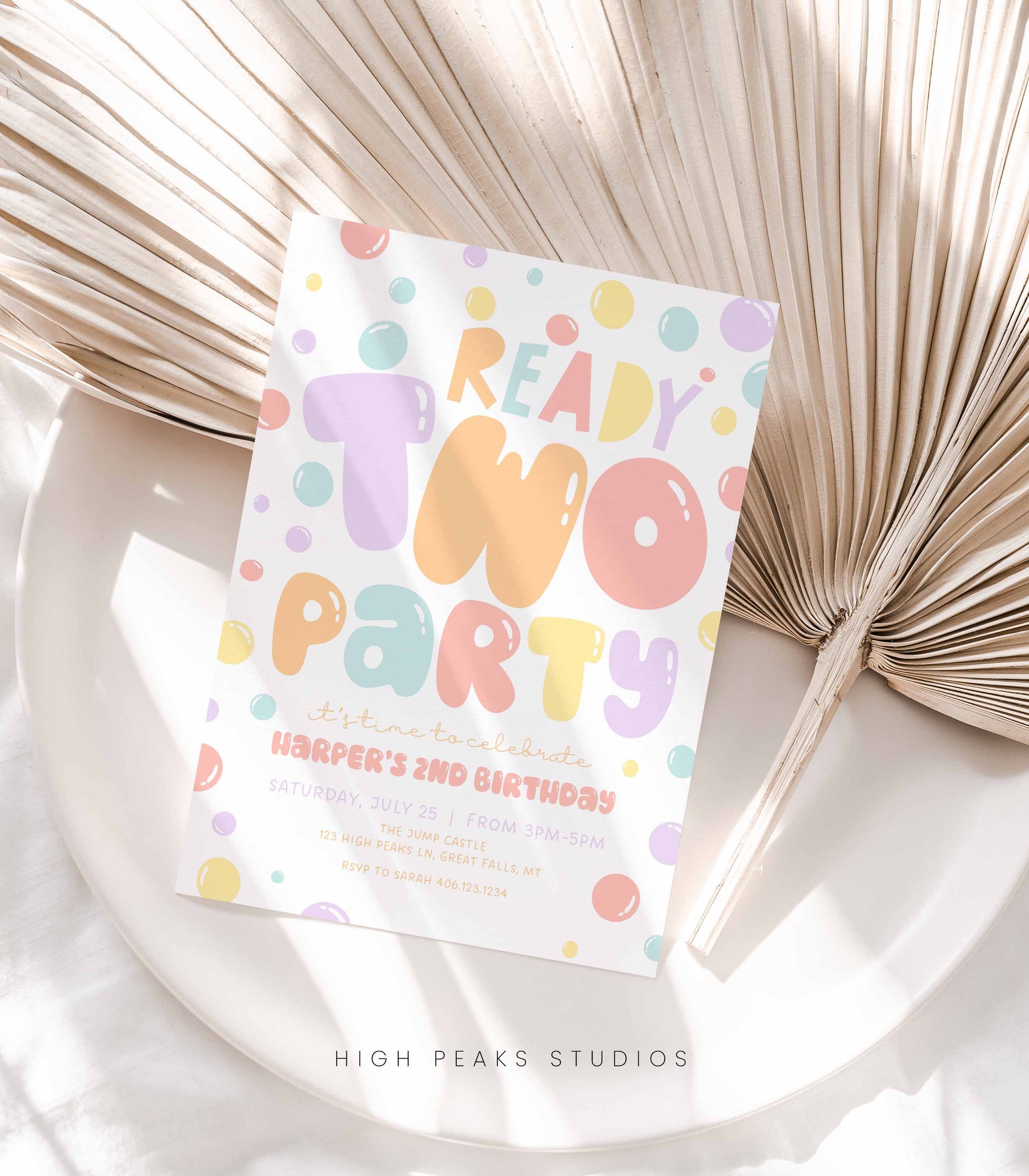 Ready TWO Party Bubble Birthday Invitation template by High Peaks Studios