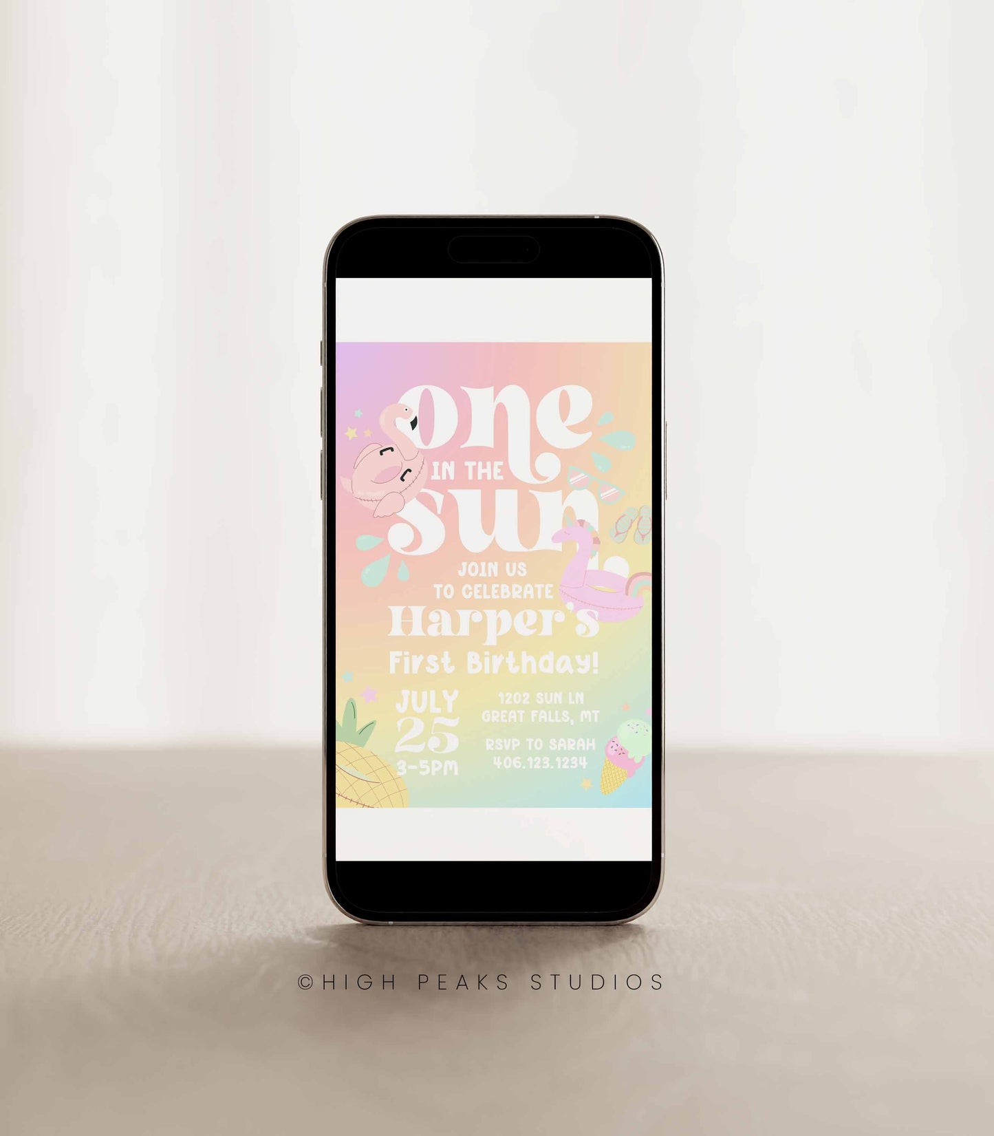 One In The Sun First Birthday Invitation - High Peaks Studios