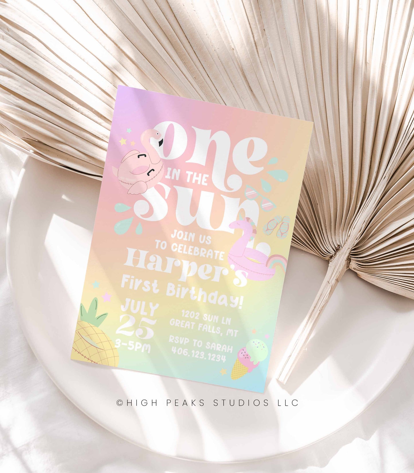 One In The Sun First Birthday Invitation - High Peaks Studios