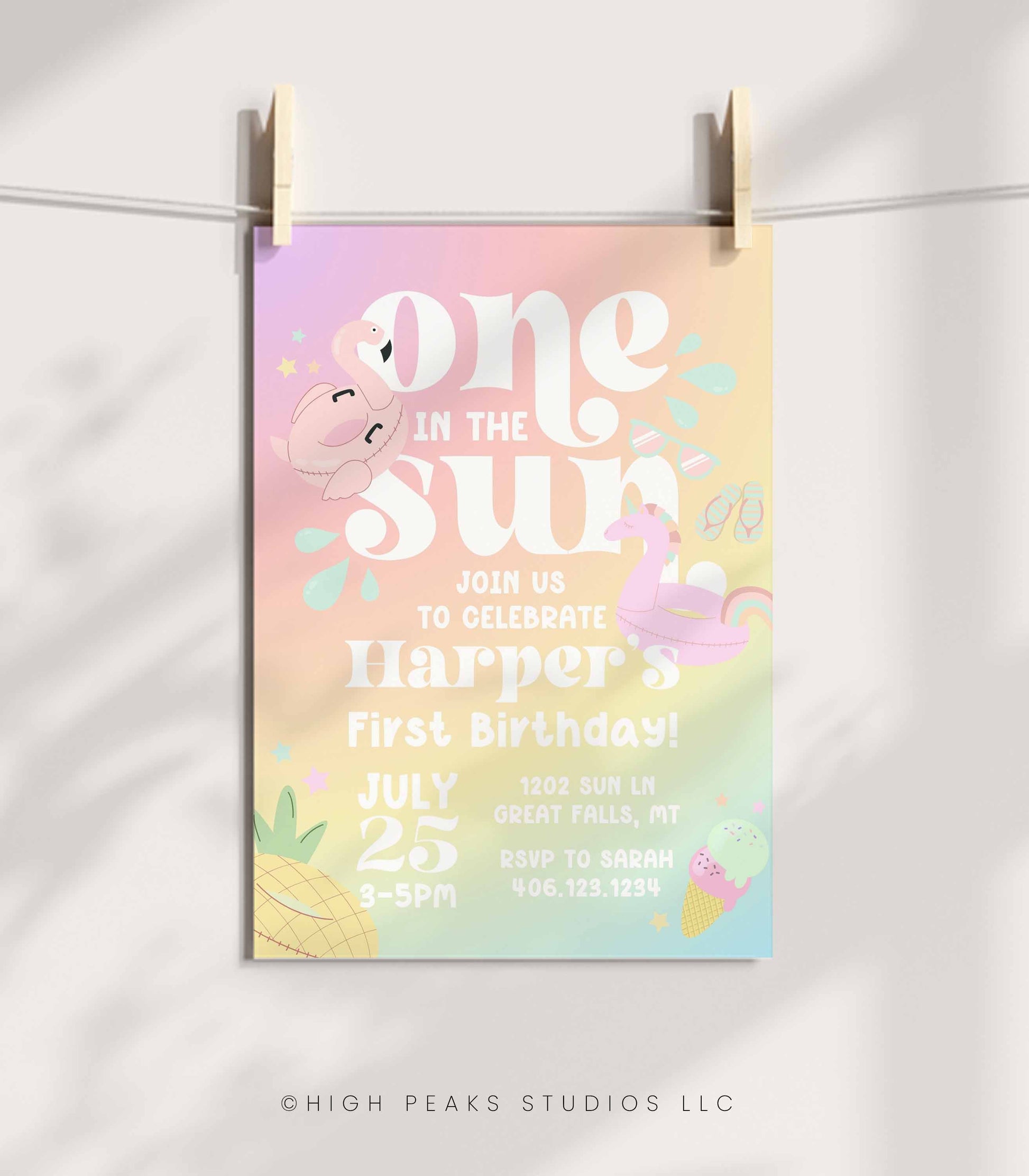 One In The Sun First Birthday Invitation - High Peaks Studios
