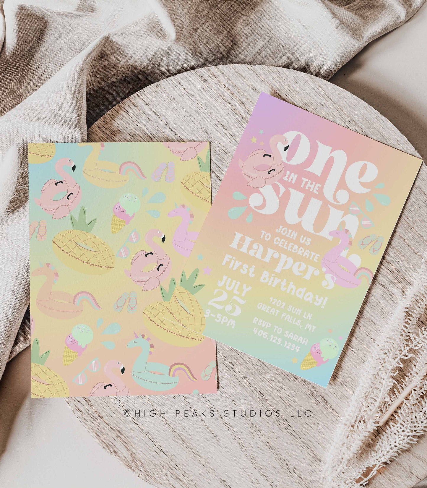 One In The Sun First Birthday Invitation - High Peaks Studios