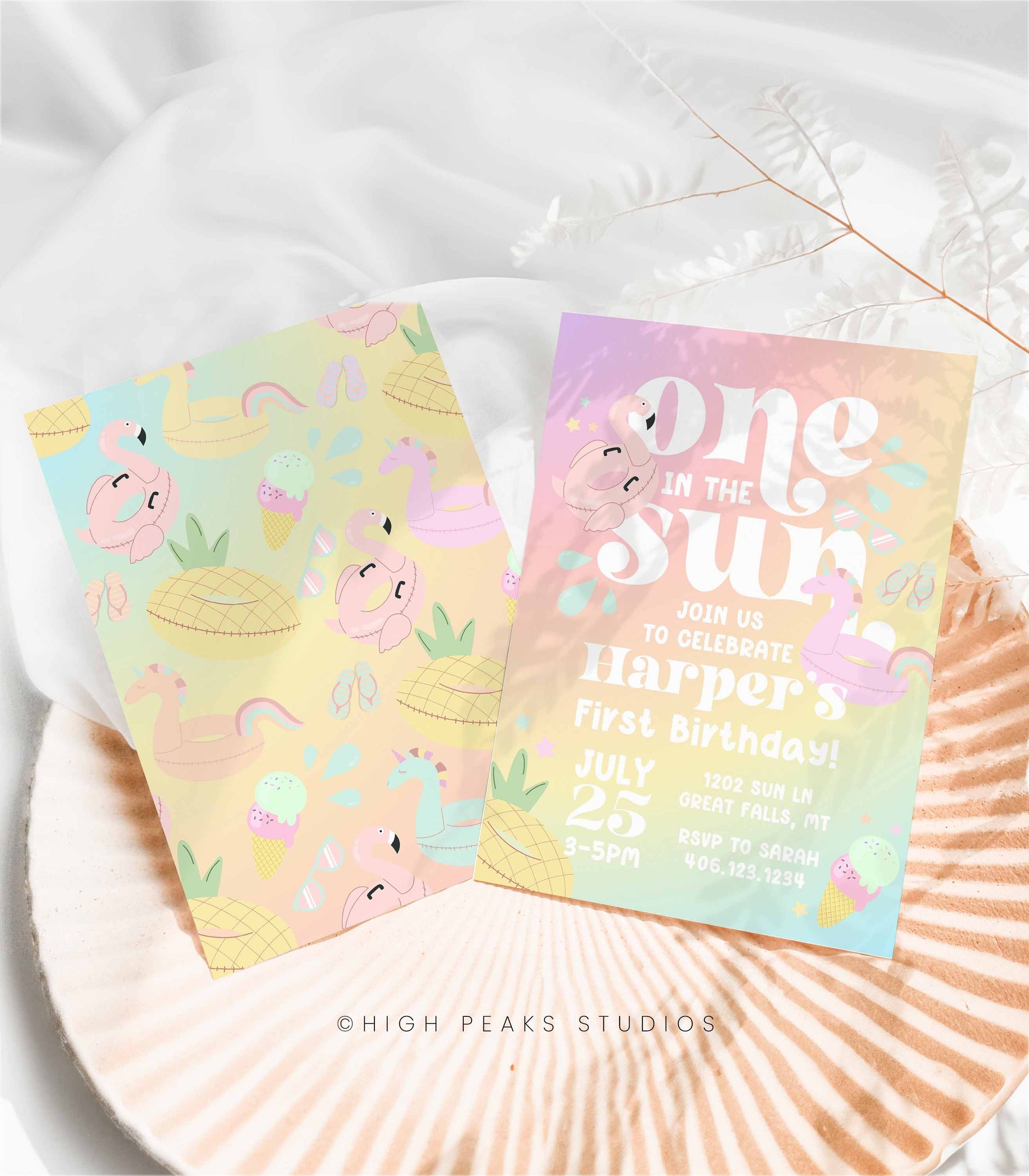 One In The Sun First Birthday Invitation - High Peaks Studios