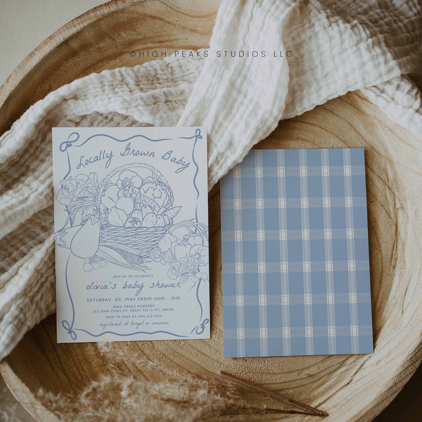 Locally Grown Baby Shower Invitation - Farm Fresh Veggies by High Peaks Studios